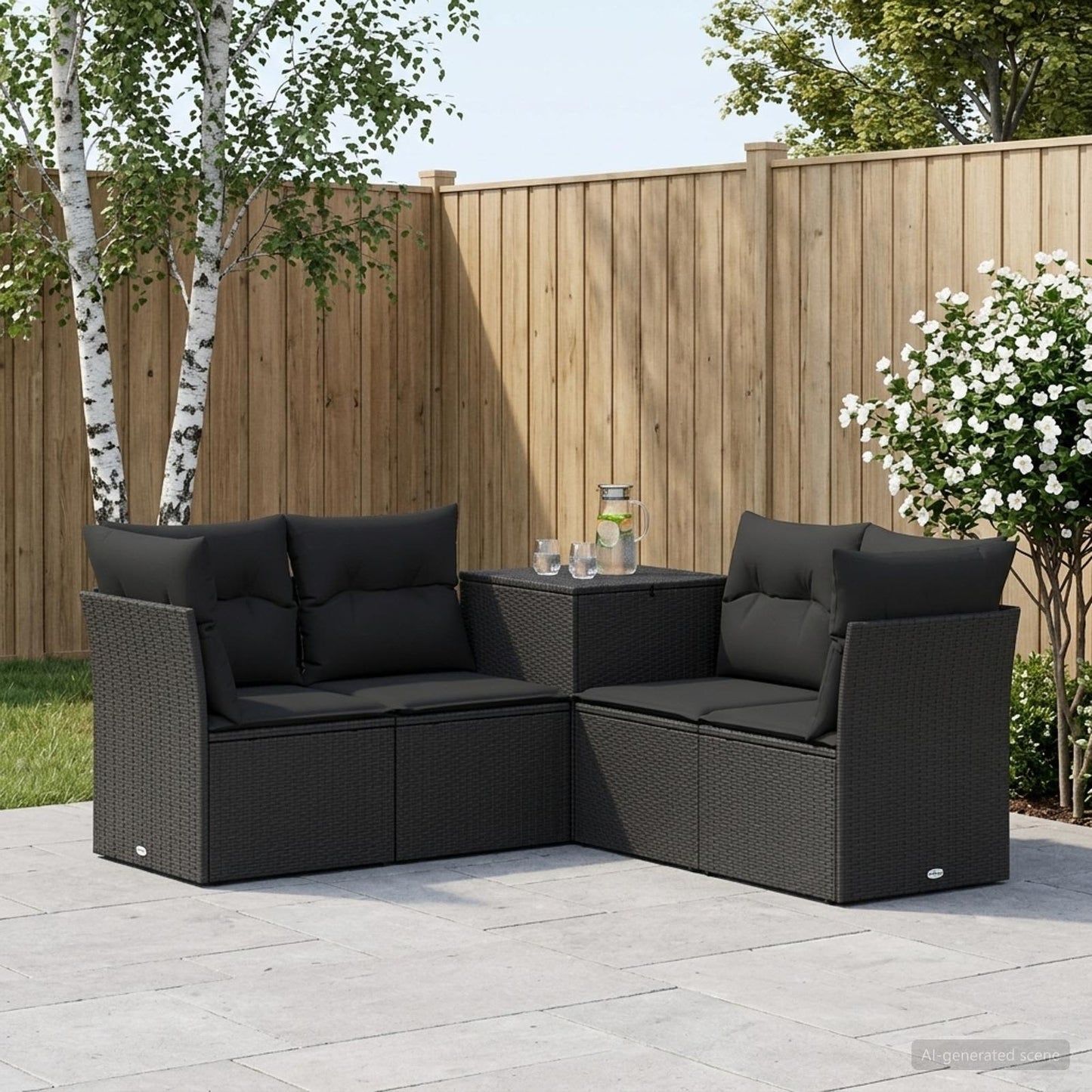 Sofa Set 5 stk. Schwarz Polyrattan und Stahl