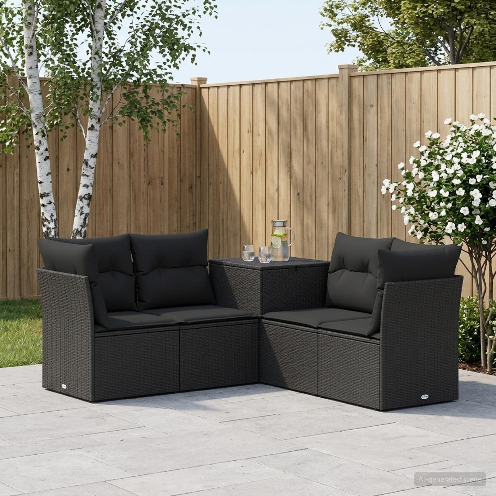 Sofa Set 5 stk. Schwarz Polyrattan und Stahl