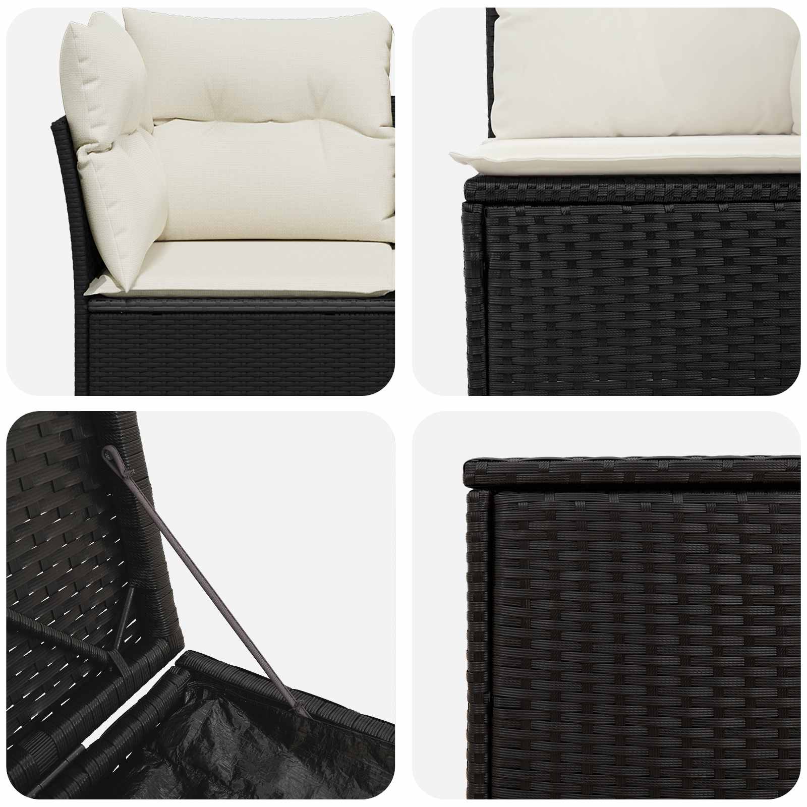 Sofa Set 5 stk. Schwarz und Cremeweiß Polyrattan und Stahl
