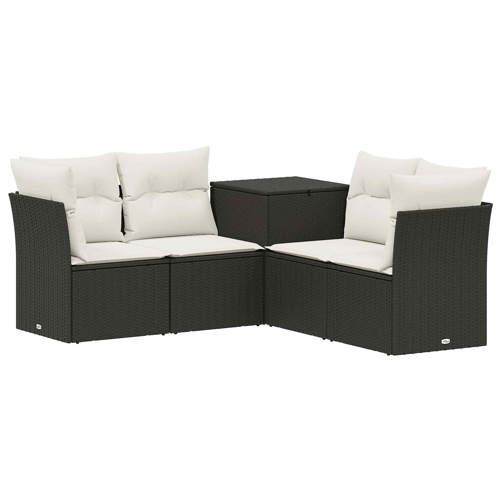 Sofa Set 5 stk. Schwarz und Cremeweiß Polyrattan und Stahl