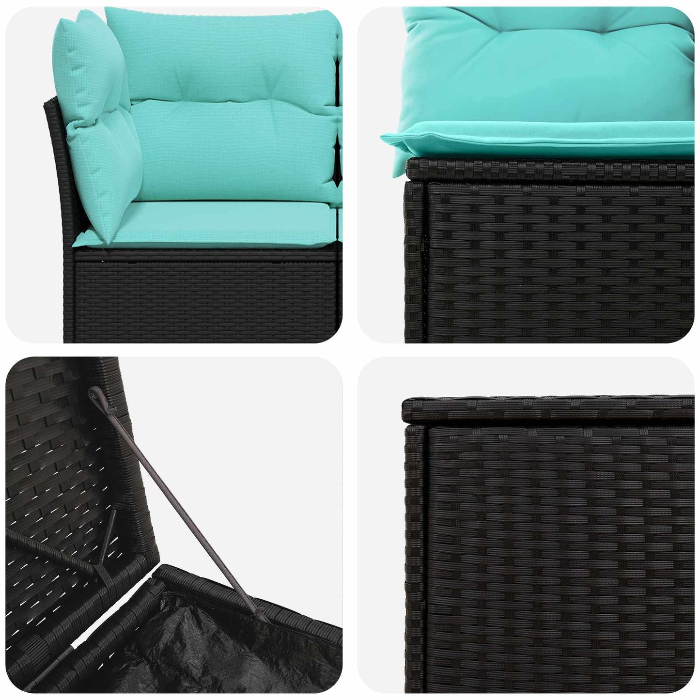 Sofa Set 5 stk. Schwarz und Blau Polyrattan und Stahl