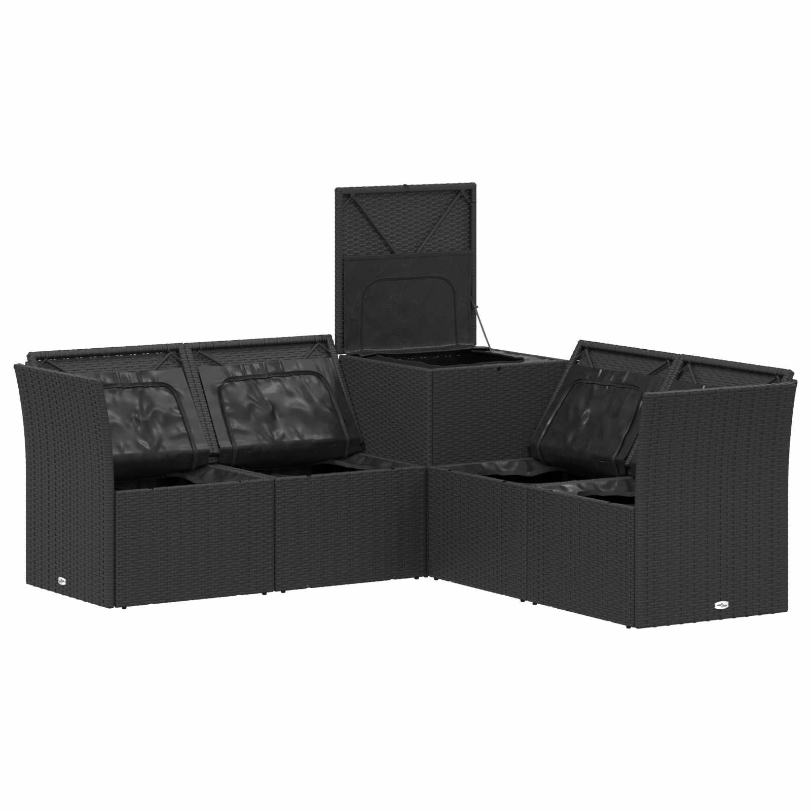 Sofa Set 5 stk. Schwarz und Blau Polyrattan und Stahl
