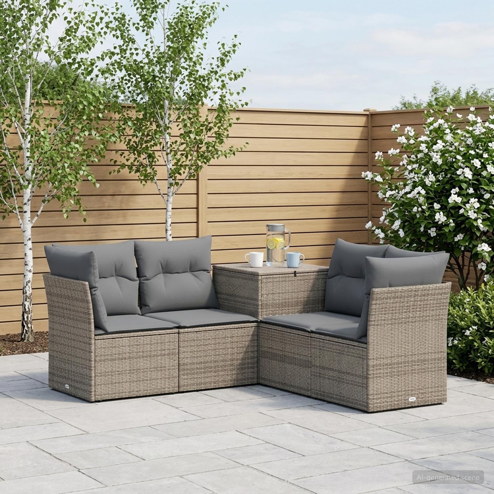 Sofa Set 5 stk. Grau und Dunkelgrau Polyrattan und Stahl