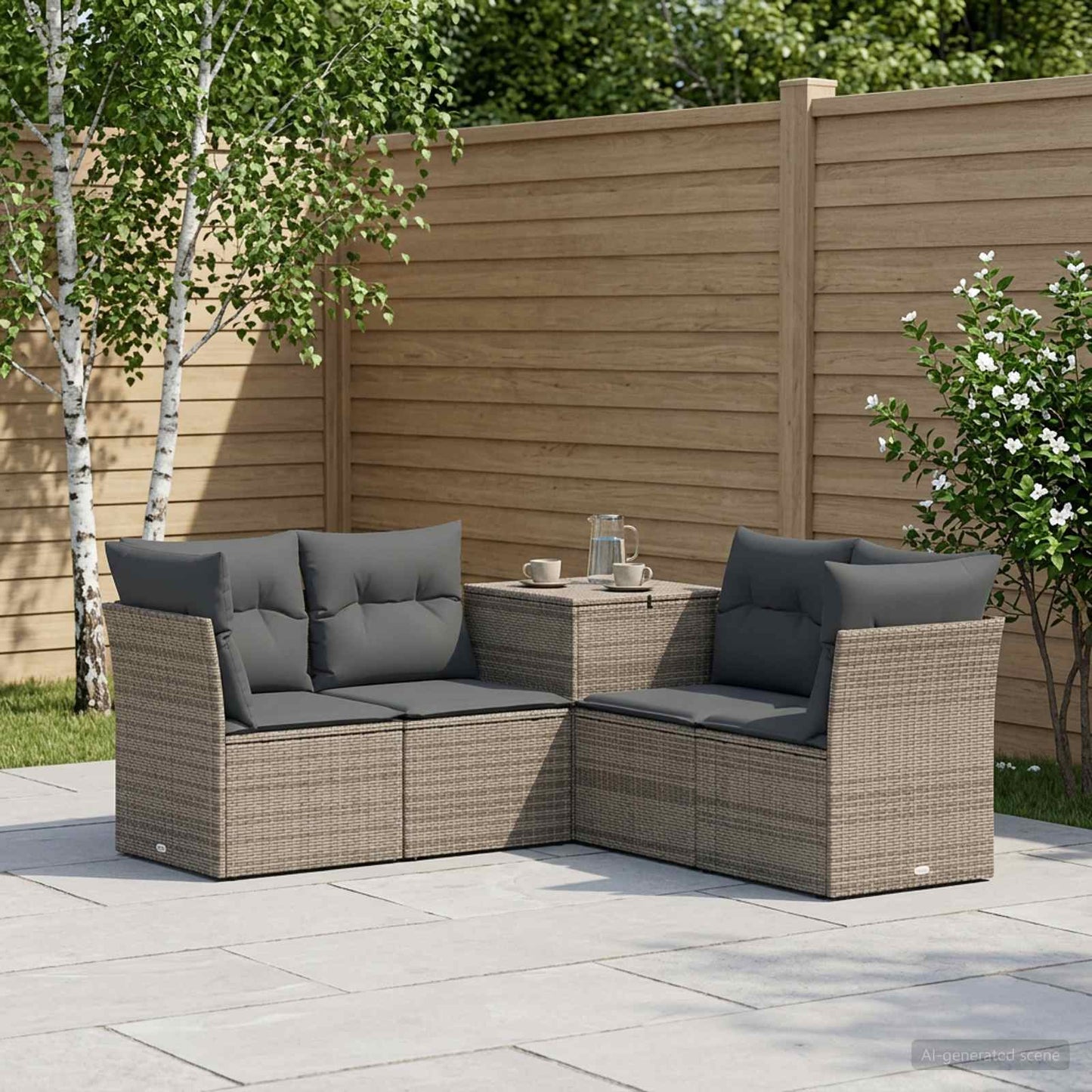 Sofa Set 5 stk. Grau und Dunkelgrau Polyrattan und Stahl