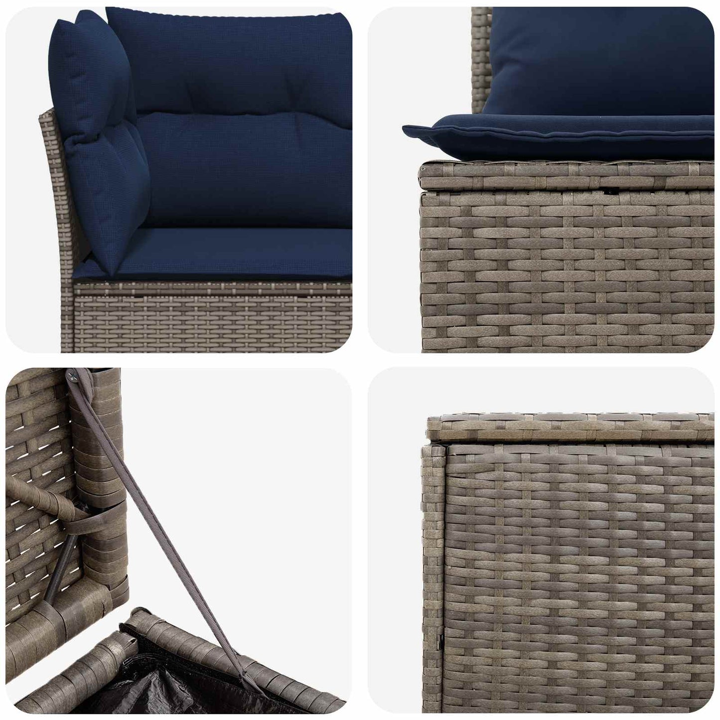 Sofa Set 5 stk. Grau und Marineblau Polyrattan und Stahl
