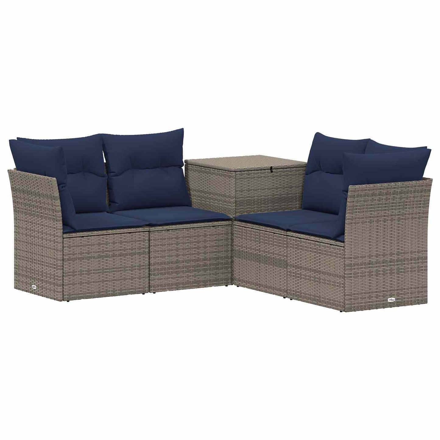 Sofa Set 5 stk. Grau und Marineblau Polyrattan und Stahl