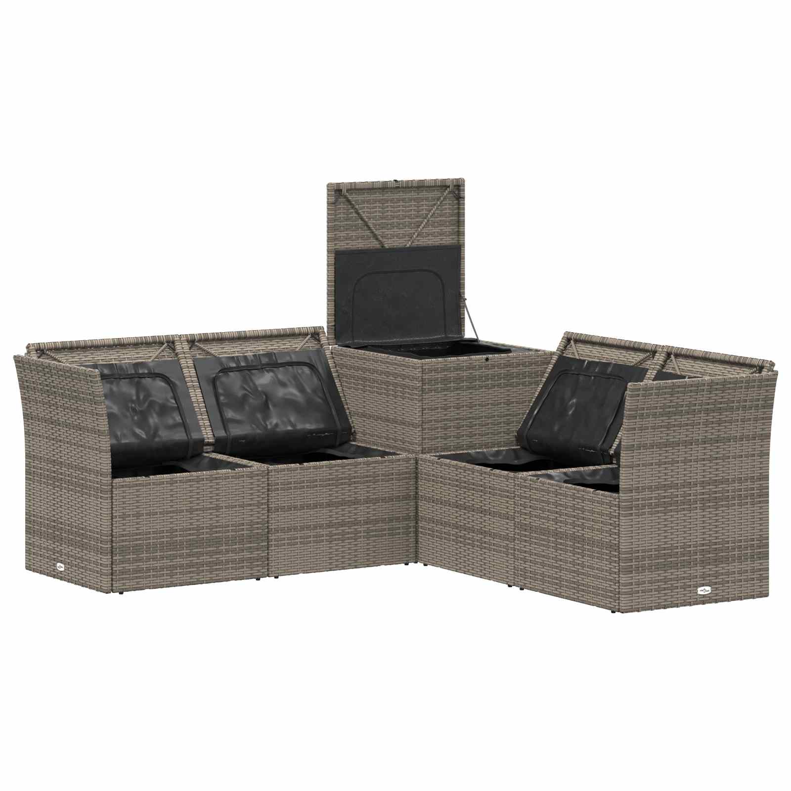 Sofa Set 5 stk. Grau und Marineblau Polyrattan und Stahl