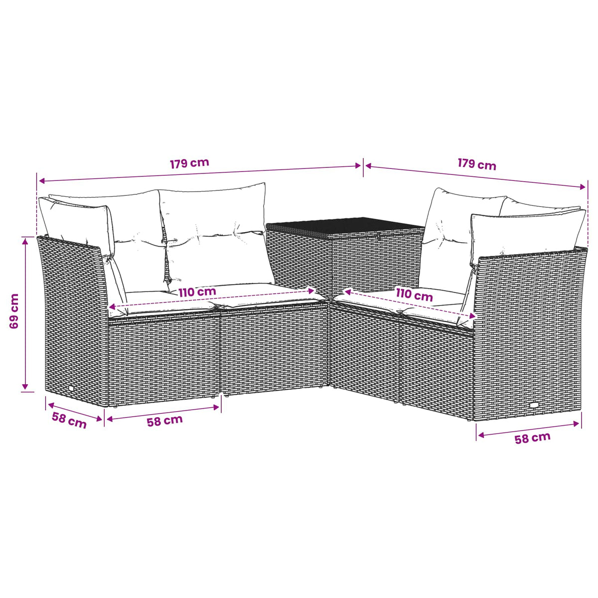 Sofa Set 5 stk. Beige und Cremeweiß Polyrattan und Stahl