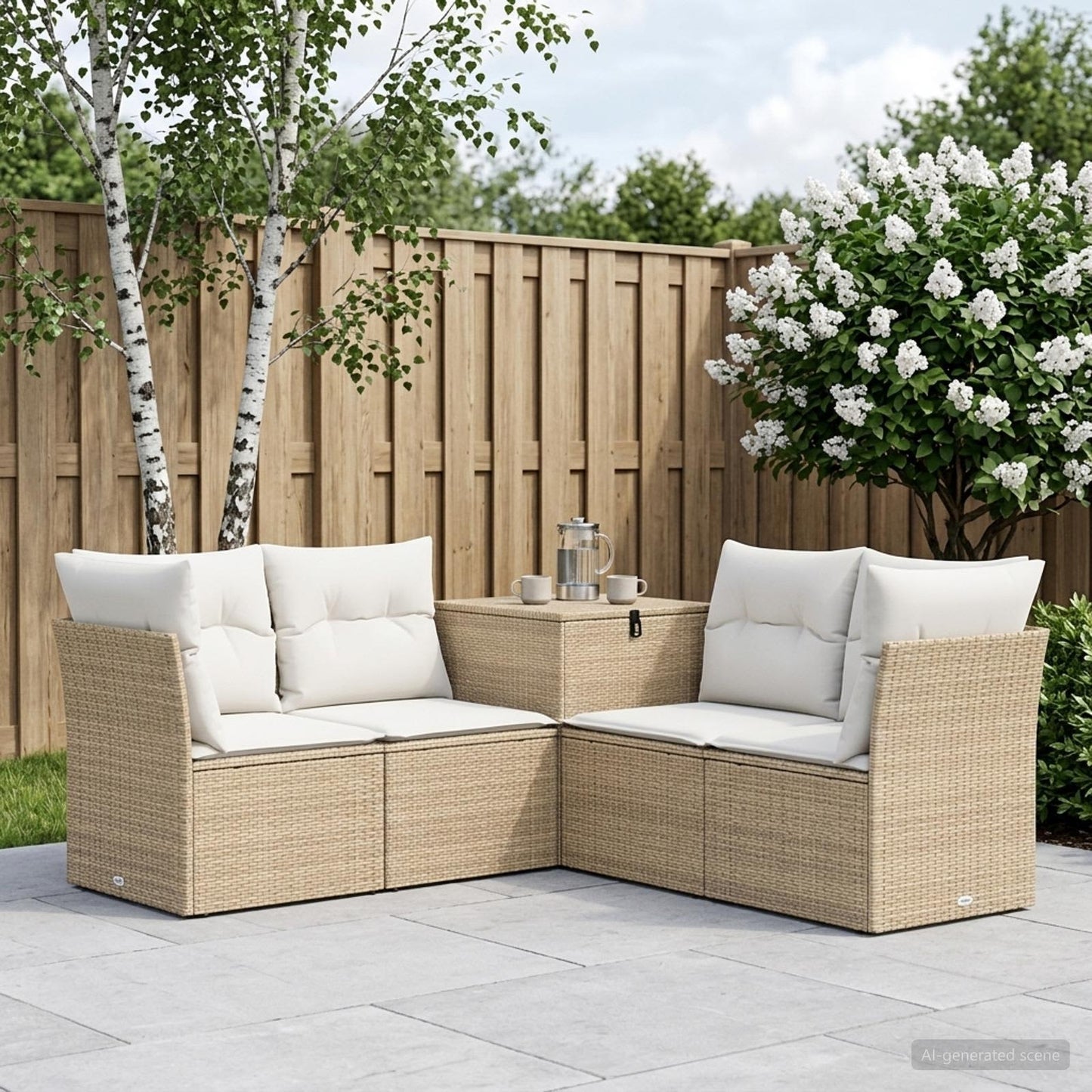 Sofa Set 5 stk. Beige und Cremeweiß Polyrattan und Stahl