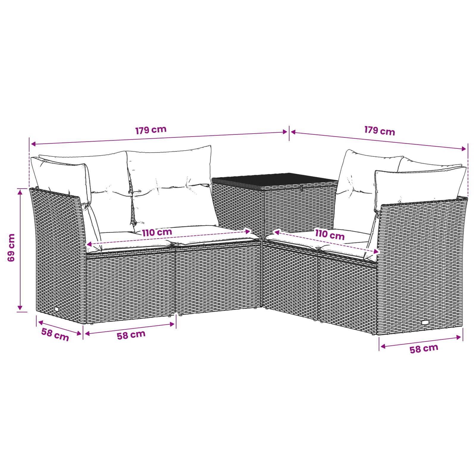 Sofa Set 5 stk. Beige und Cremeweiß Polyrattan und Stahl