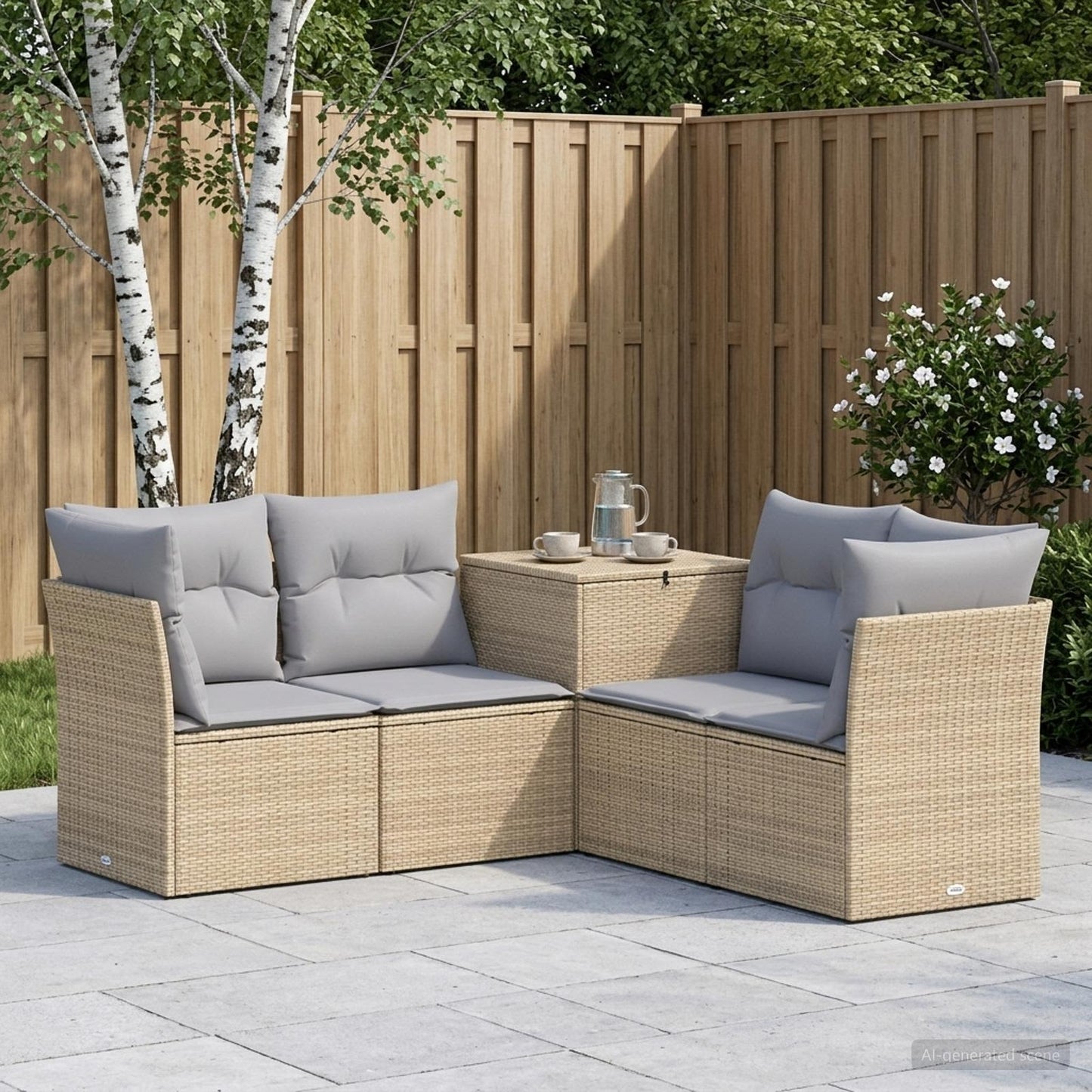 Sofa Set 5 stk. Beige und Hellgrau Polyrattan und Stahl