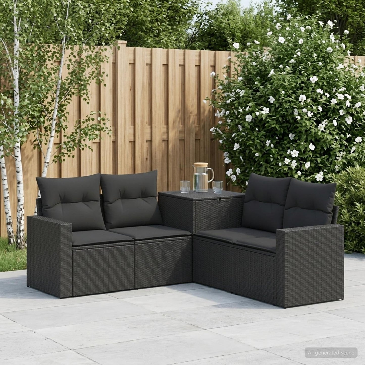 Sofa Set 5 stk. Schwarz Polyrattan und Stahl