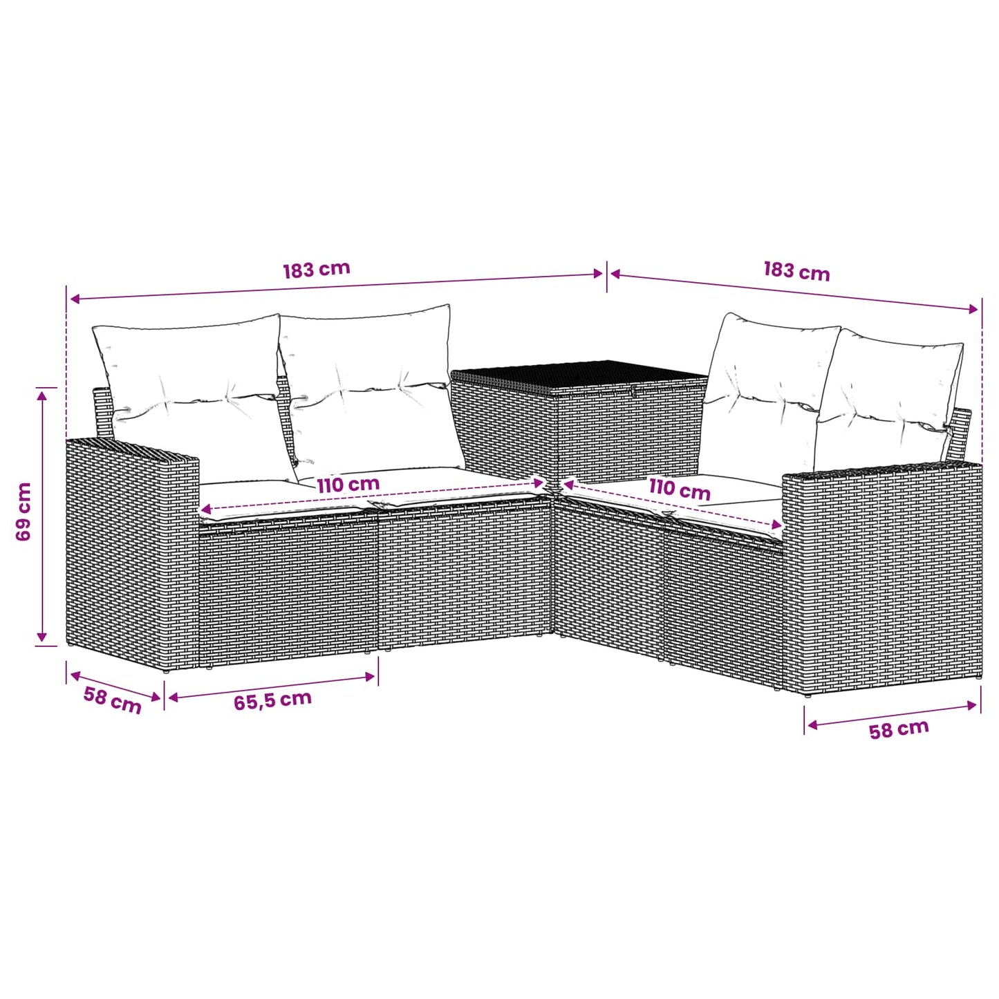 Sofa Set 5 stk. Schwarz und Blau Polyrattan und Stahl
