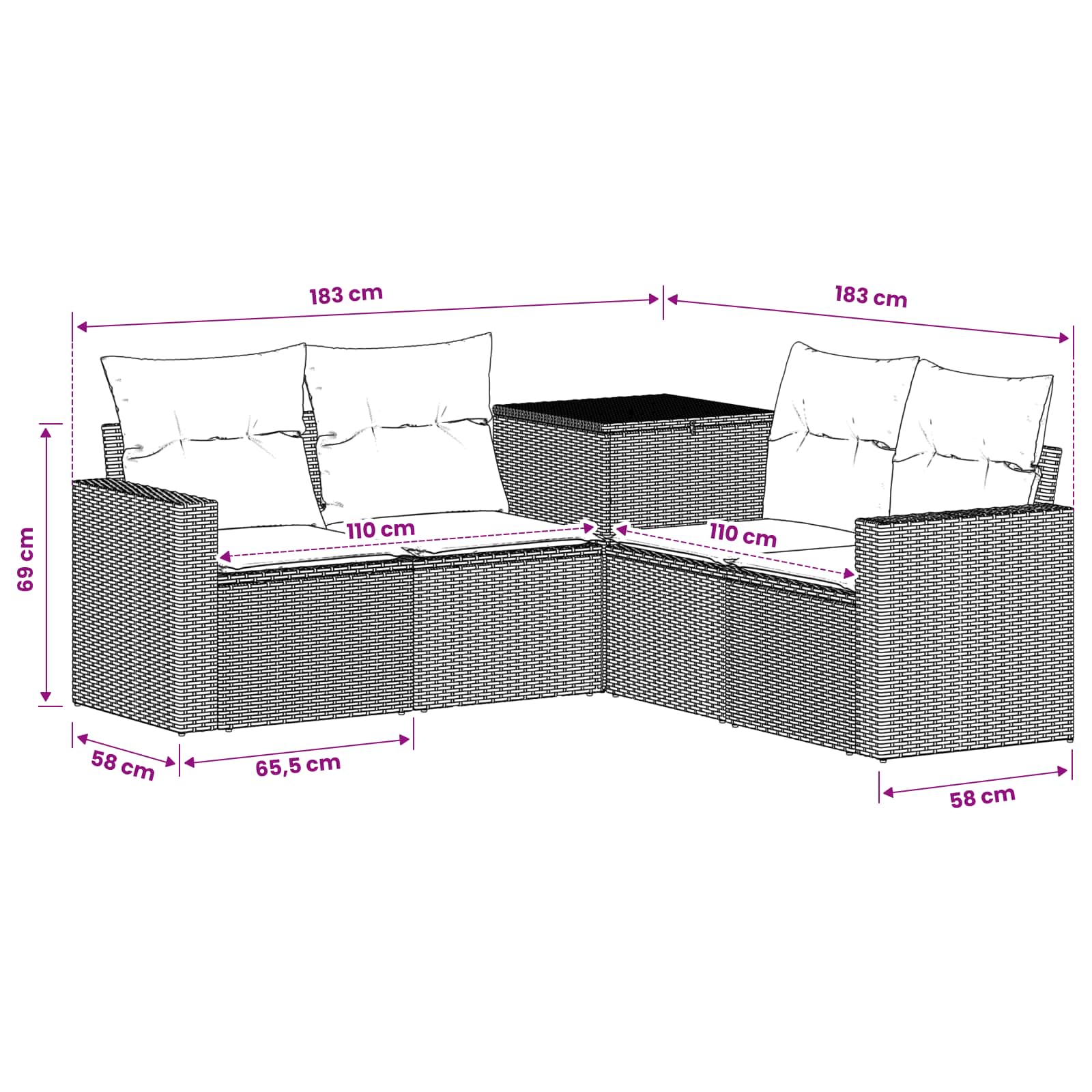 Sofa Set 5 stk. Schwarz und Blau Polyrattan und Stahl