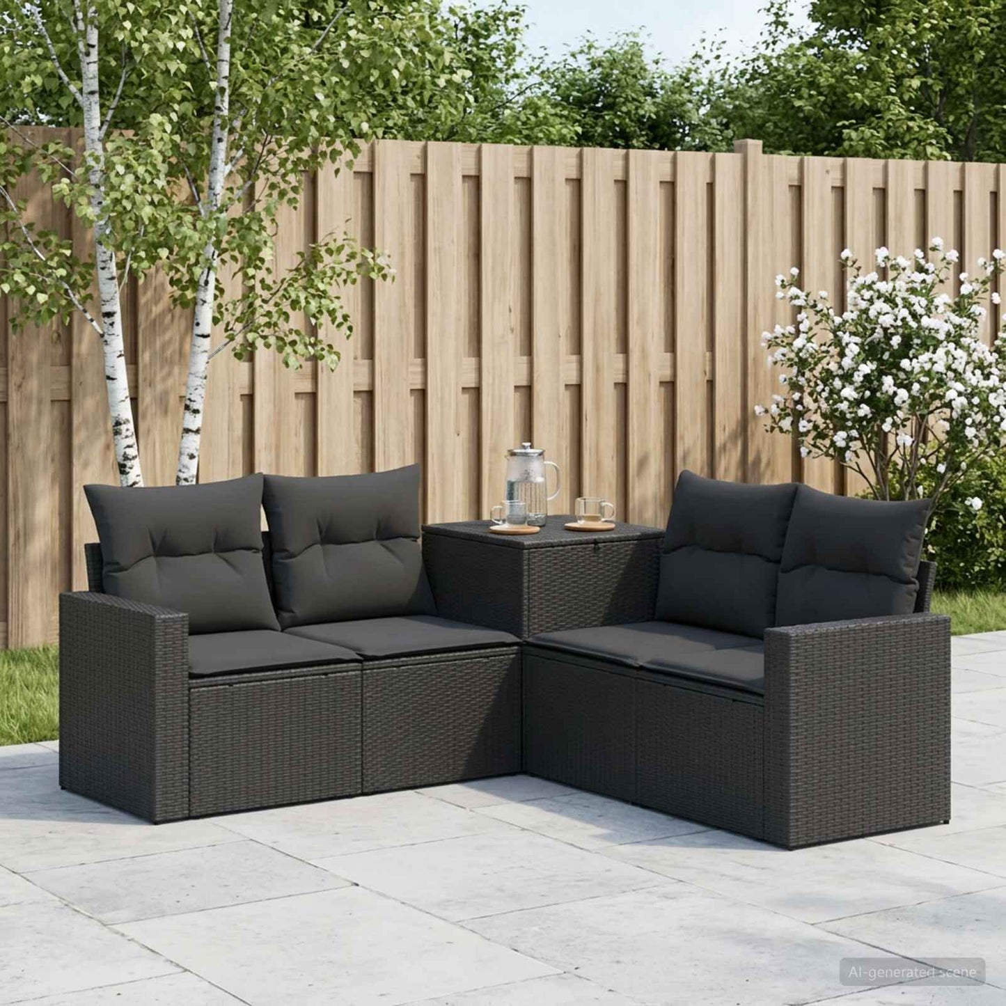 Sofa Set 5 stk. Schwarz Polyrattan und Stahl