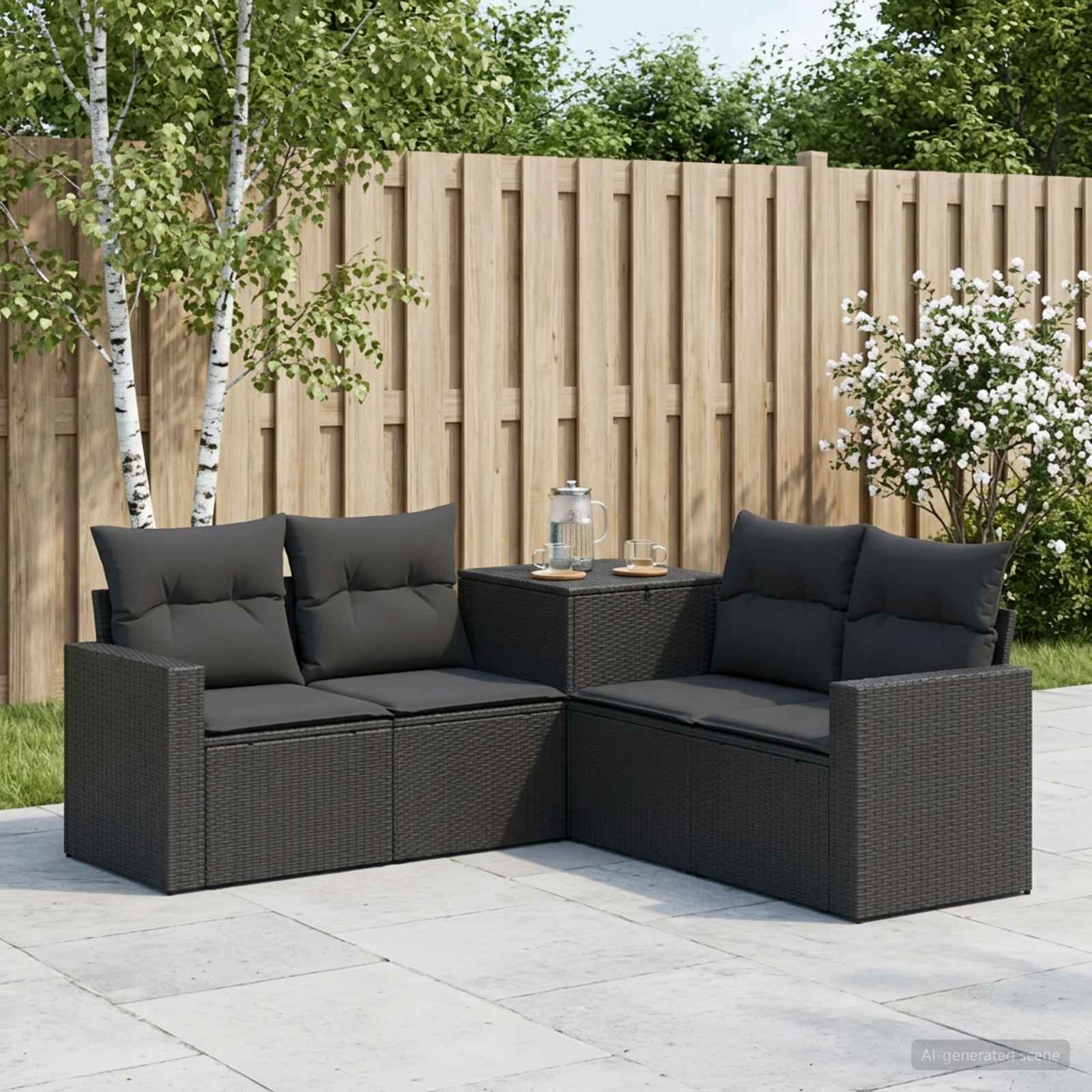 Sofa Set 5 stk. Schwarz Polyrattan und Stahl