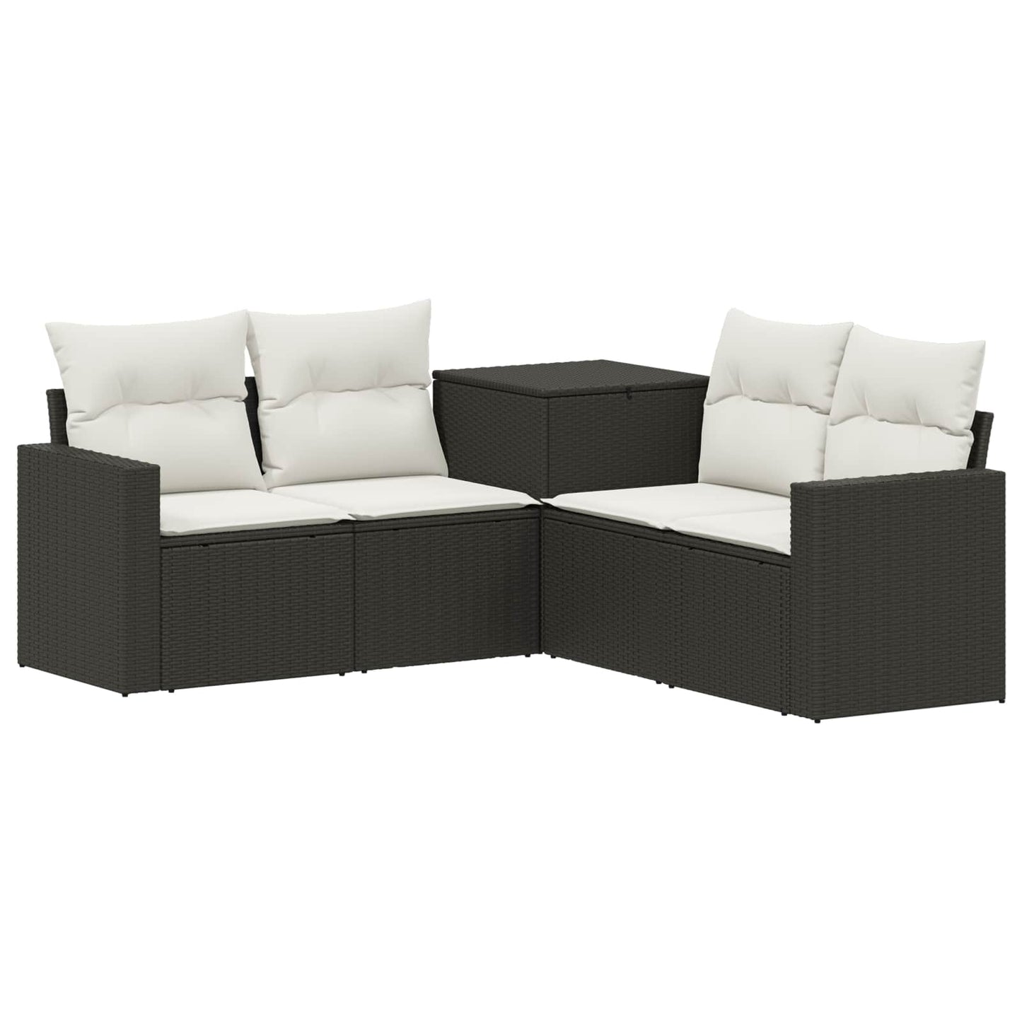 Sofa Set 5 stk. Schwarz und Cremeweiß Polyrattan und Stahl