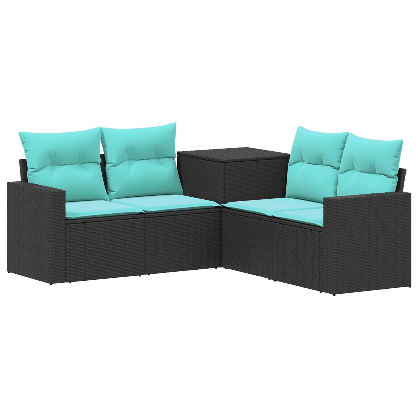 Sofa Set 5 stk. Schwarz und Blau Polyrattan und Stahl
