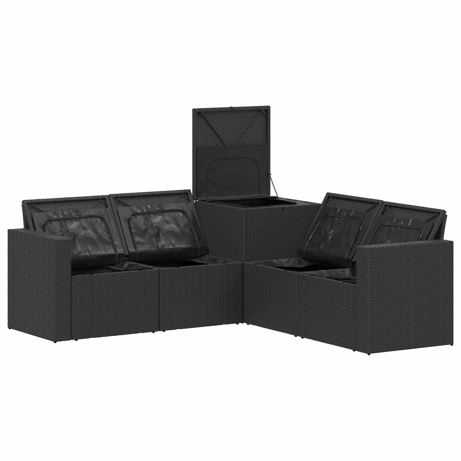 Sofa Set 5 stk. Schwarz und Blau Polyrattan und Stahl