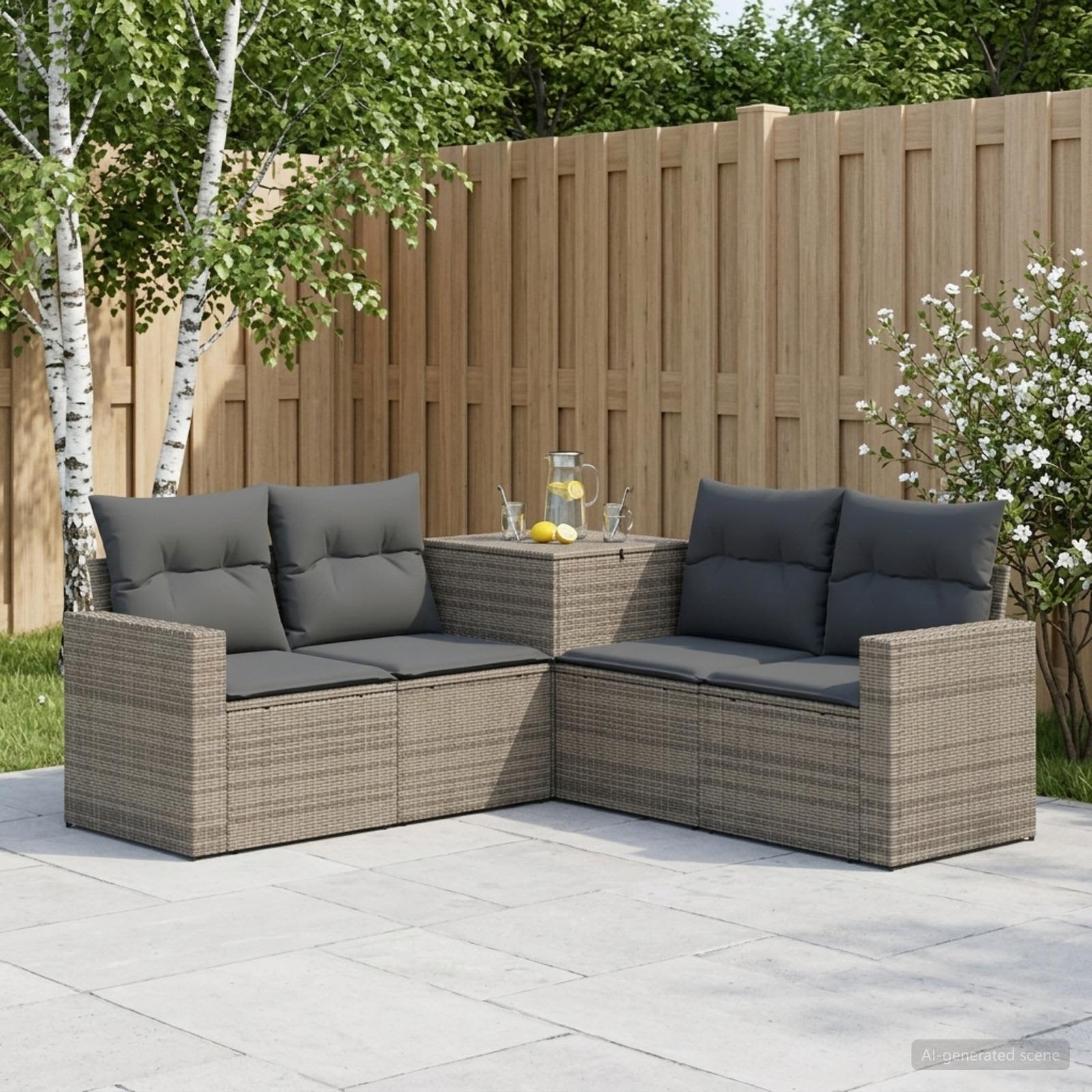 Sofa Set 5 stk. Grau und Dunkelgrau Polyrattan und Stahl