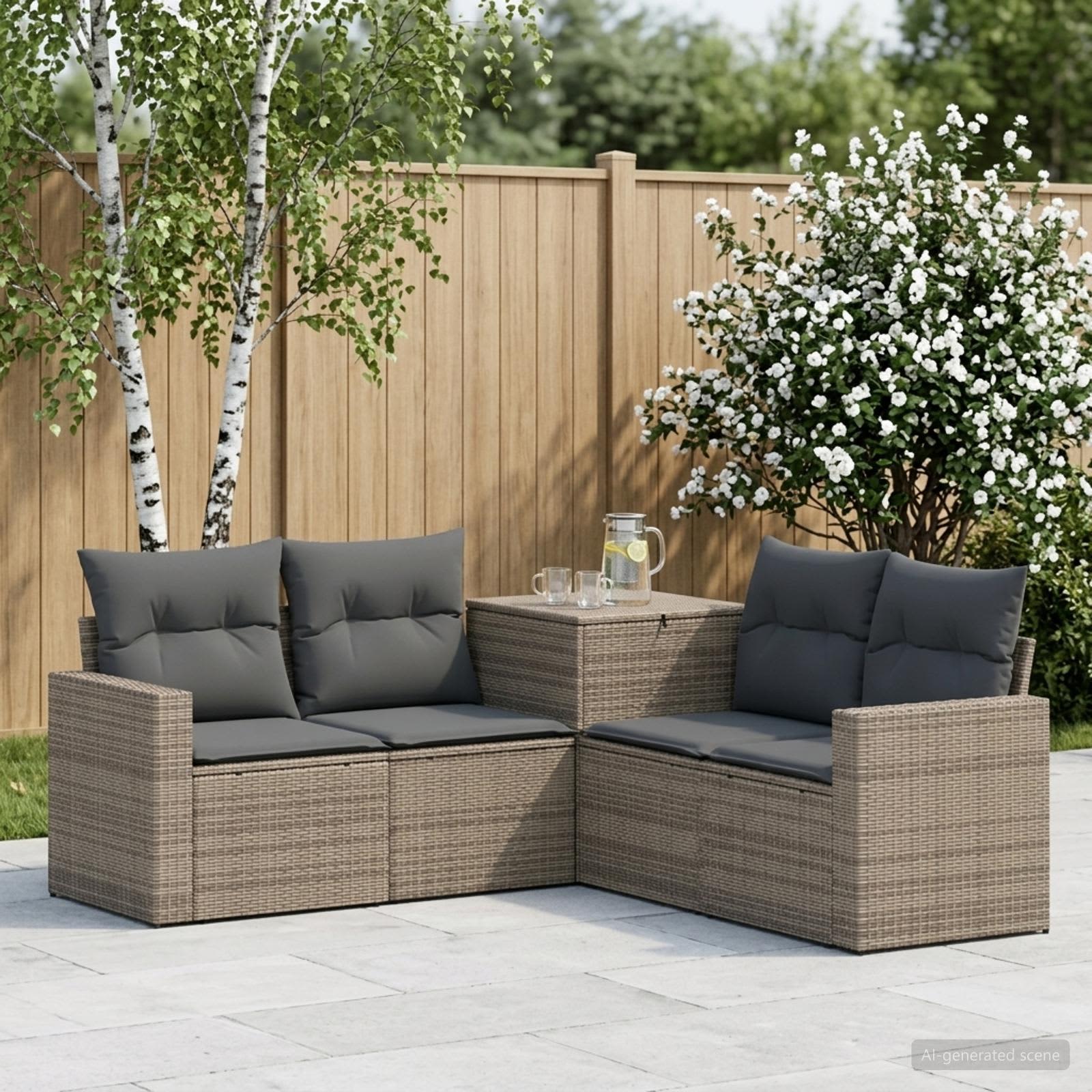 Sofa Set 5 stk. Grau und Dunkelgrau Polyrattan und Stahl