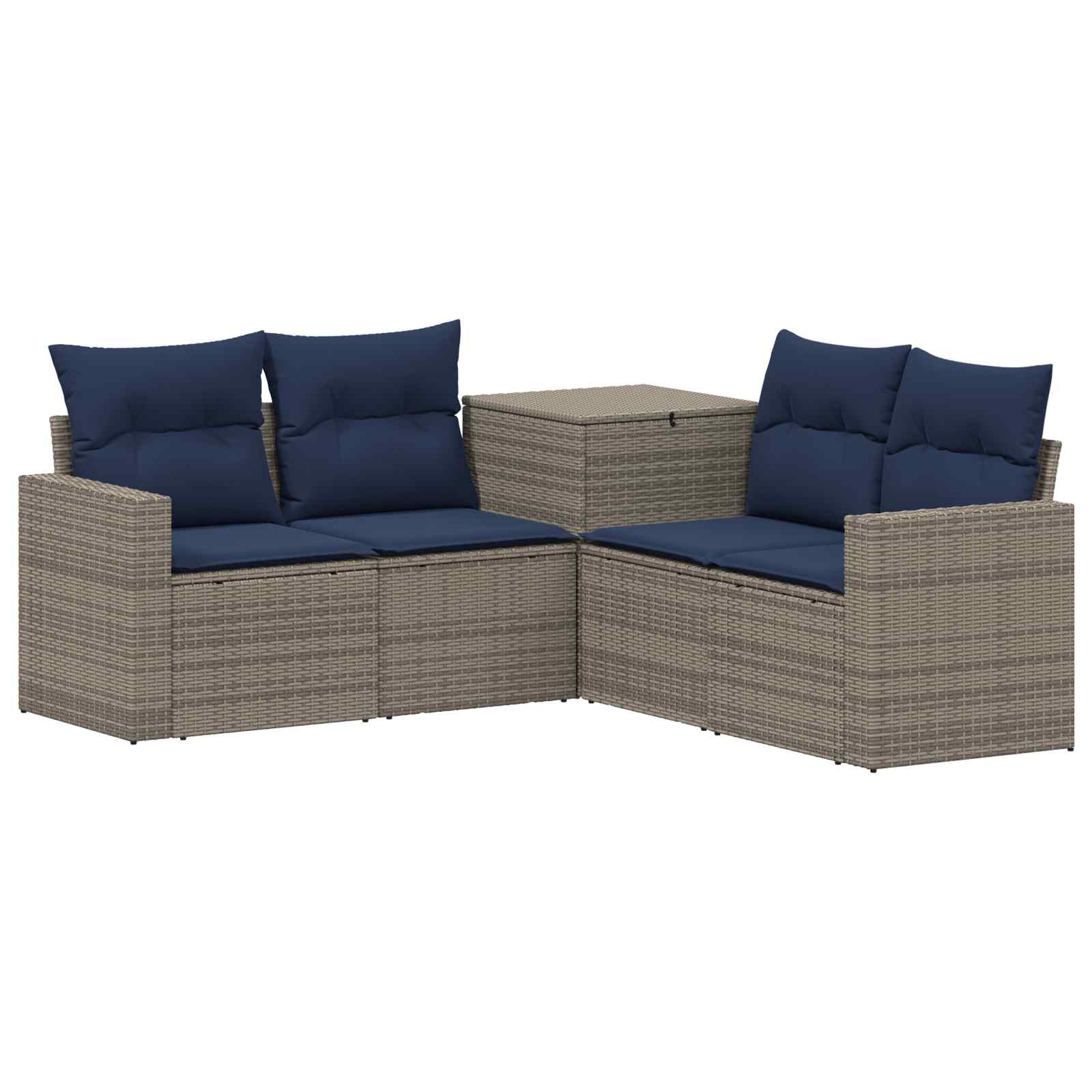 Sofa Set 5 stk. Grau und Marineblau Polyrattan und Stahl