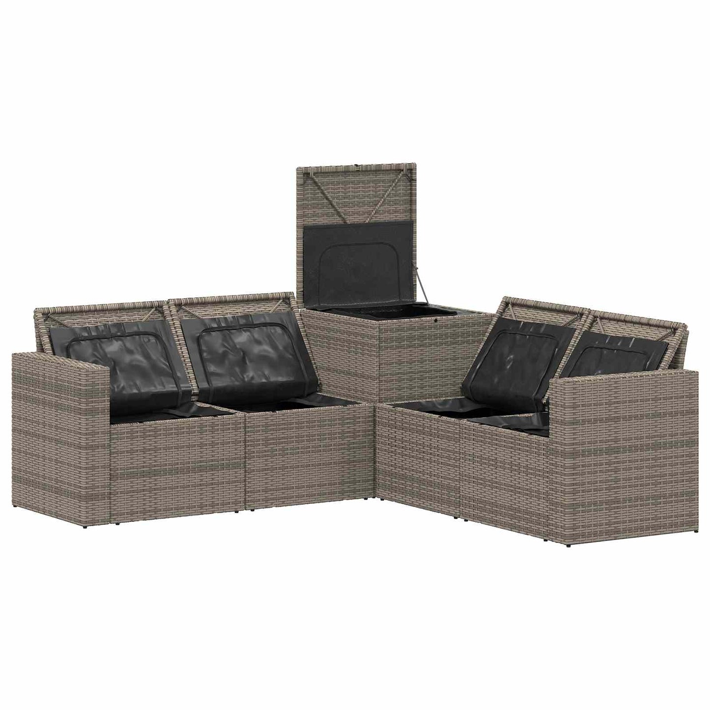 Sofa Set 5 stk. Grau und Marineblau Polyrattan und Stahl