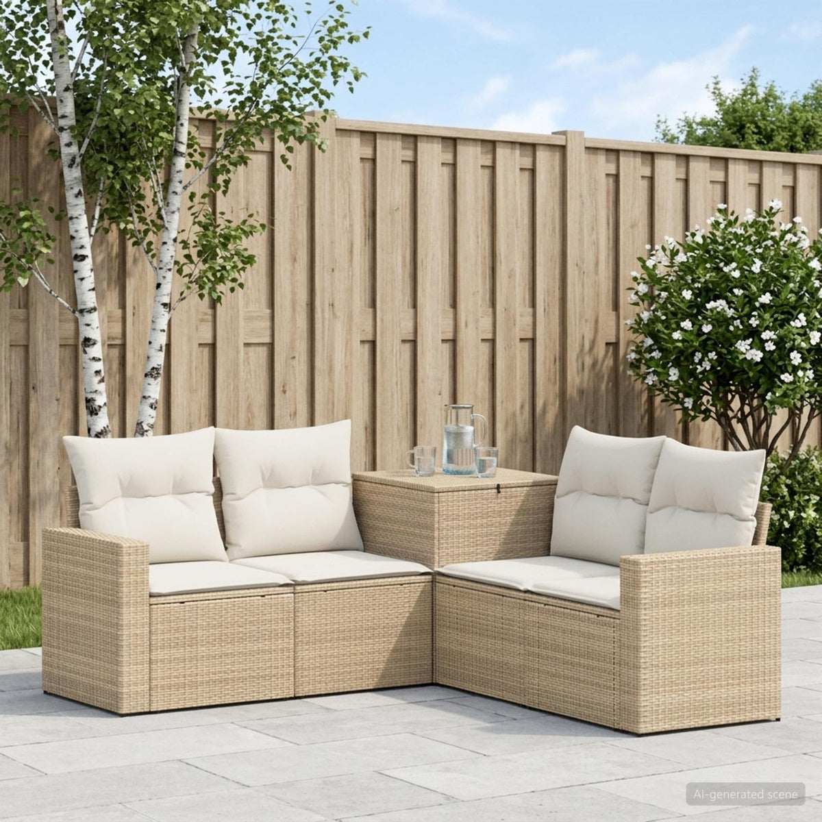 Sofa Set 5 stk. Beige und Cremeweiß 182,5 x 182,5 x 85 cm