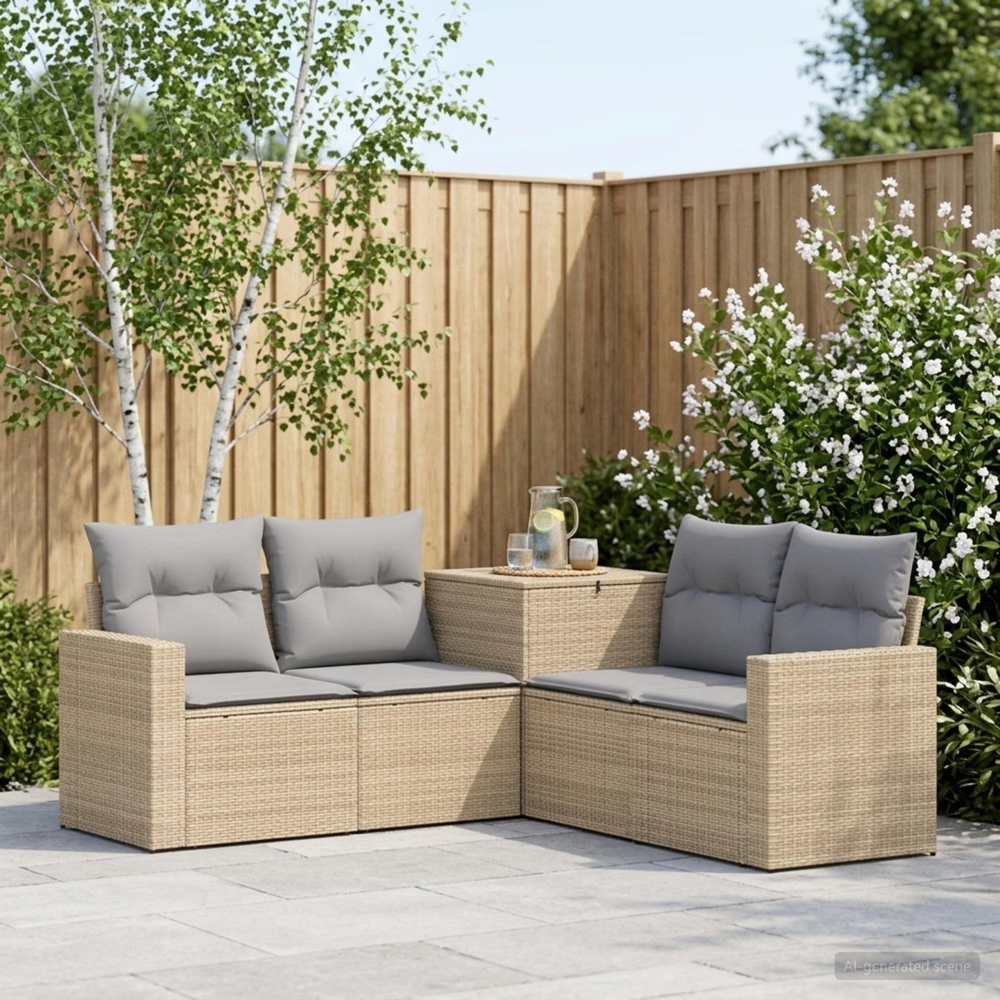 Sofa Set 5 stk. Beige und Hellgrau Polyrattan und Stahl