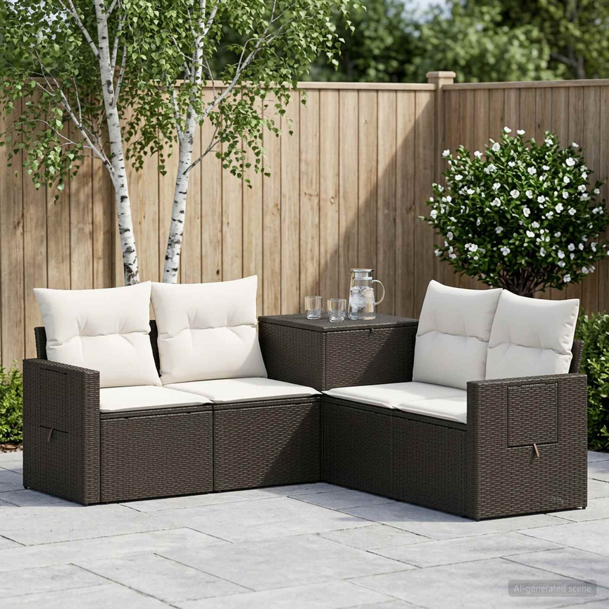 Sofa Set 5 stk. Schwarz und Cremeweiß 179 x 179 x 85 cm