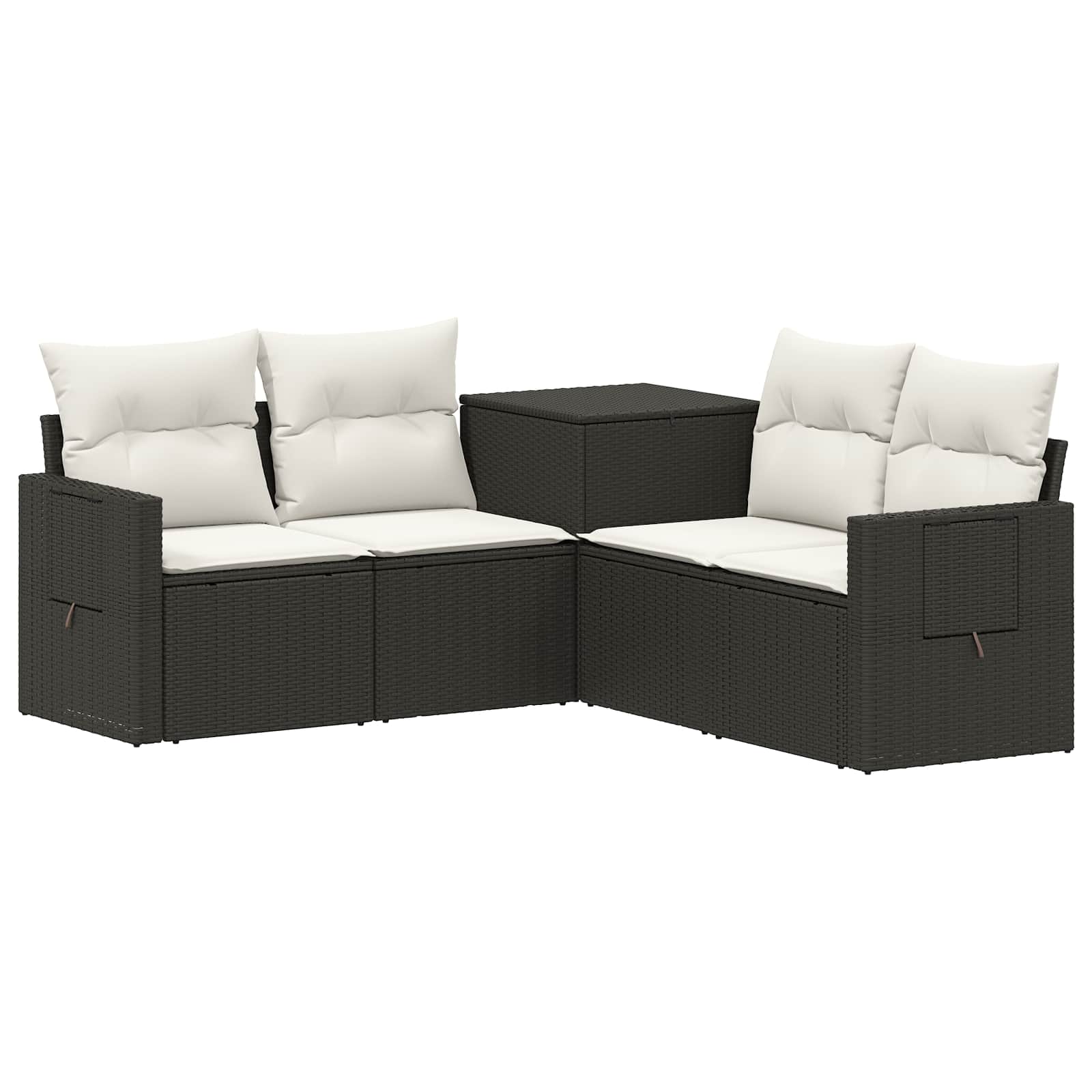Sofa Set 5 stk. Schwarz und Cremeweiß Polyrattan und Stahl