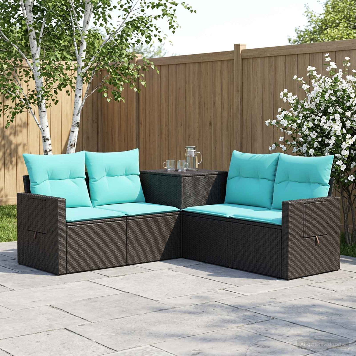 Sofa Set 5 stk. Schwarz und Blau 179 x 179 x 85 cm
