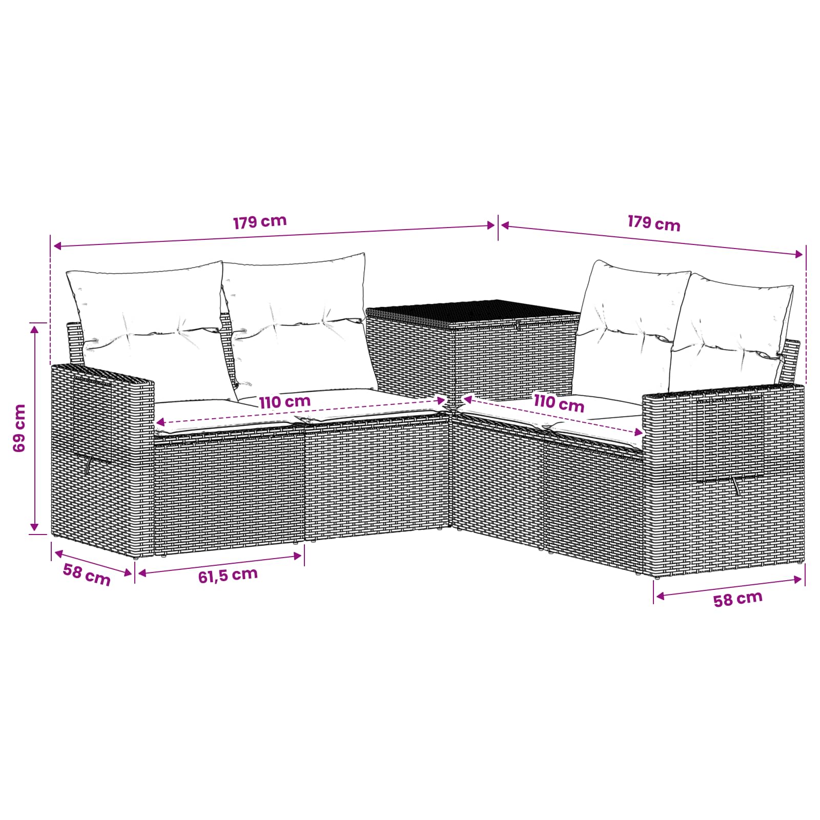 Sofa Set 5 stk. Schwarz Polyrattan und Stahl