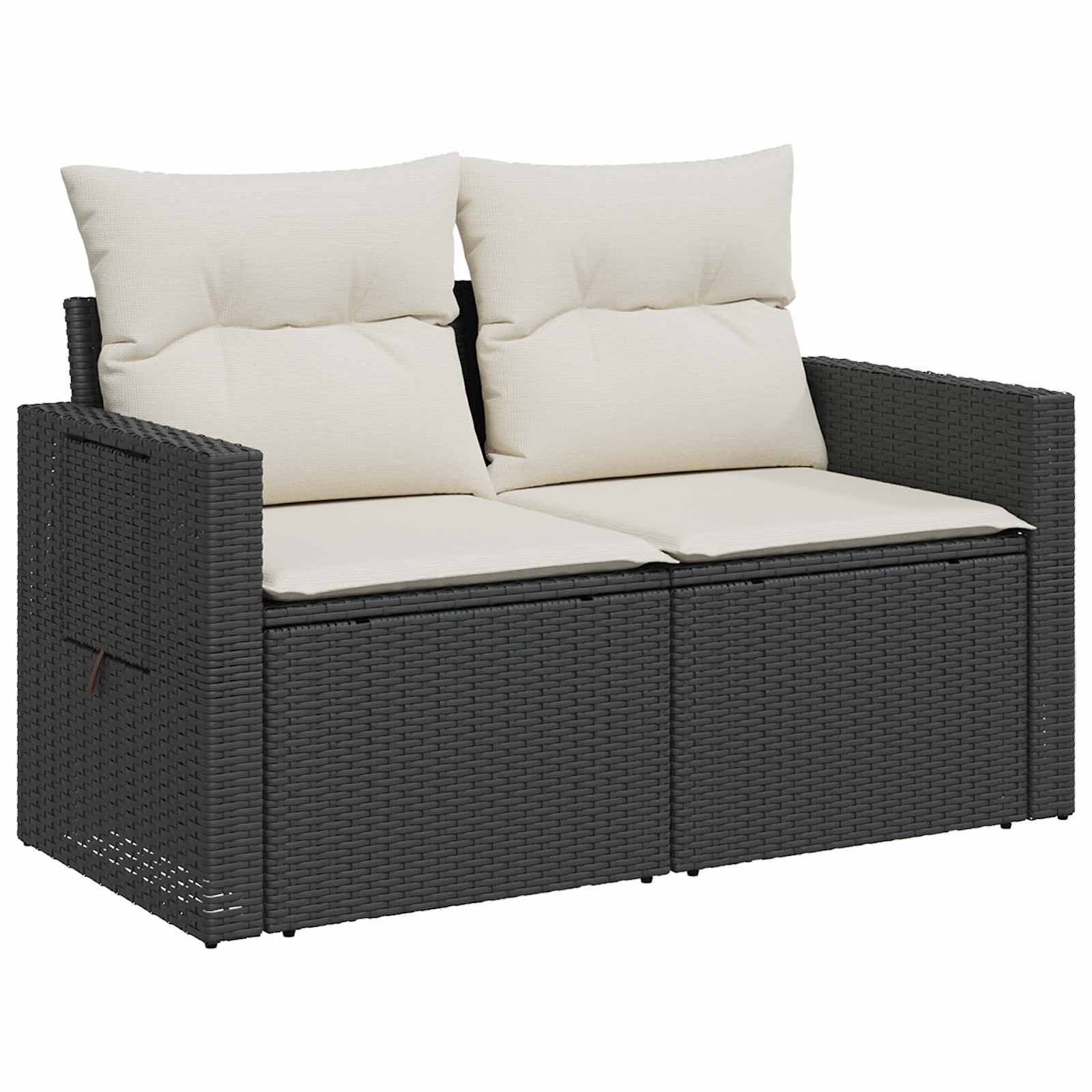 Sofa Set 5 stk. Schwarz und Cremeweiß Polyrattan und Stahl
