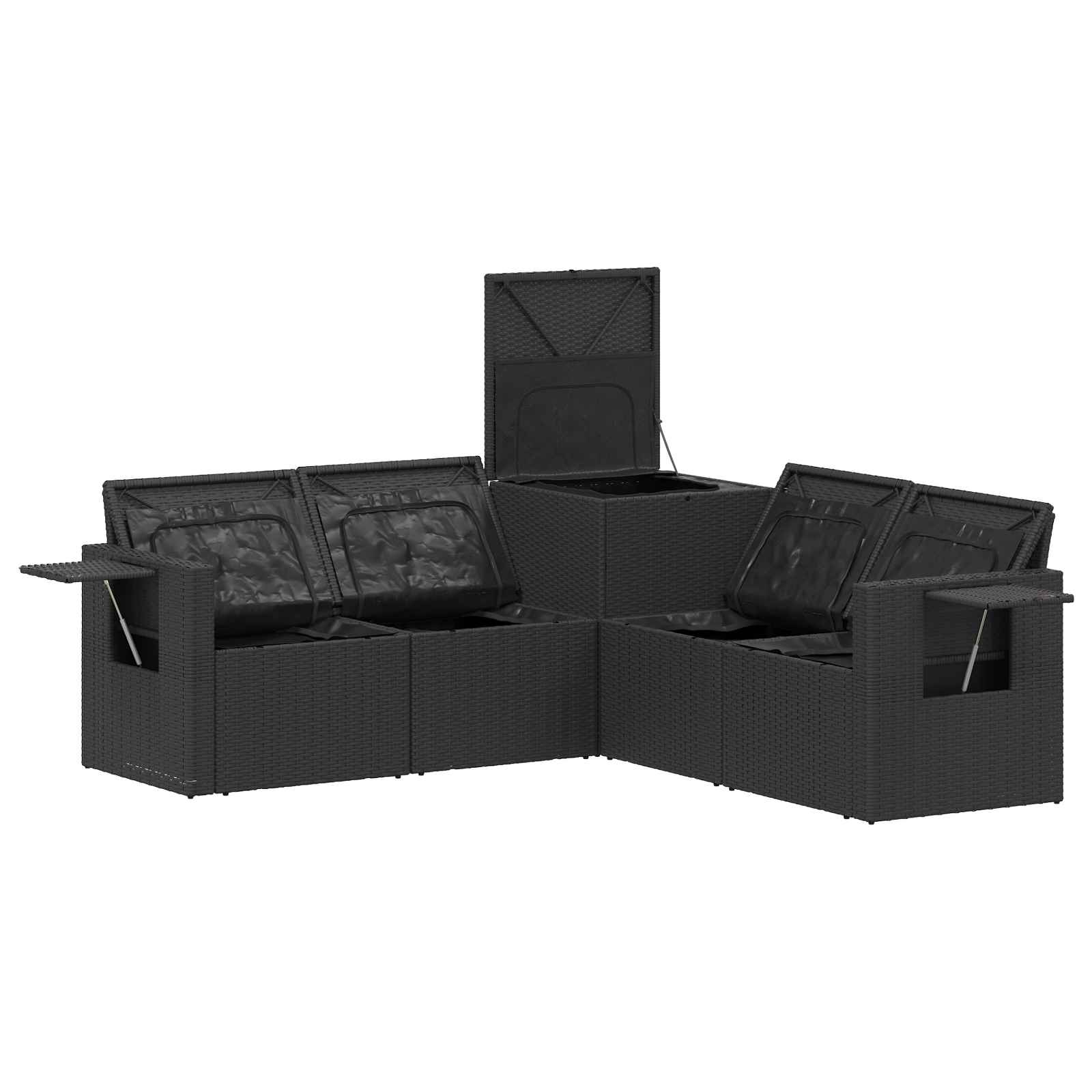 Sofa Set 5 stk. Schwarz und Cremeweiß Polyrattan und Stahl