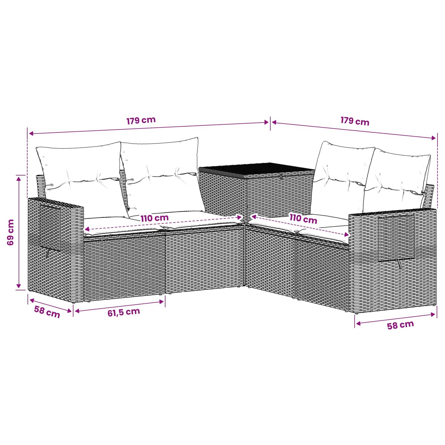 Sofa Set 5 stk. Schwarz und Cremeweiß Polyrattan und Stahl