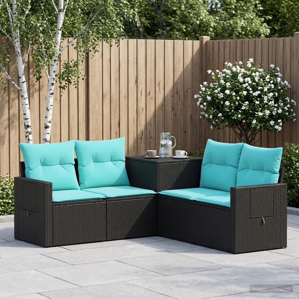 Sofa Set 5 stk. Schwarz und Blau 179 x 179 x 85 cm