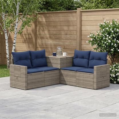 Sofa Set 5 stk. Grau und Marineblau 179 x 179 x 85 cm