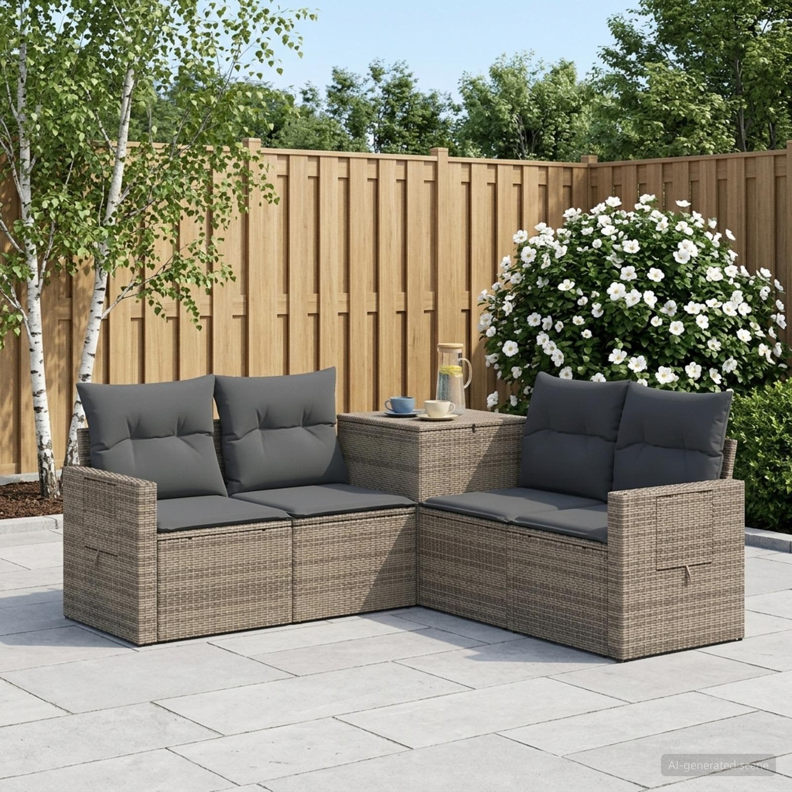 Sofa Set 5 stk. Grau und Dunkelgrau Polyrattan und Stahl