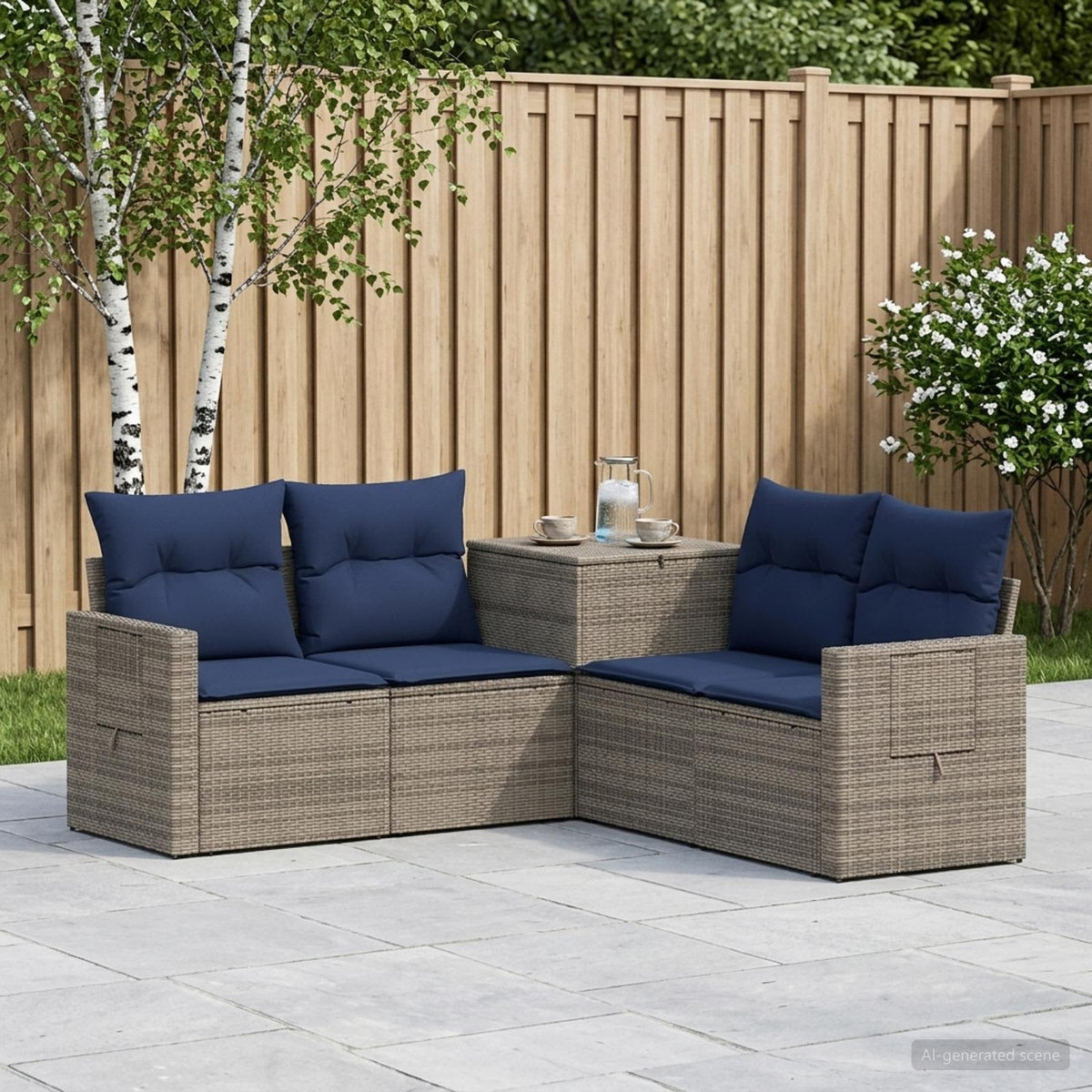 Sofa Set 5 stk. Grau und Marineblau 179 x 179 x 85 cm