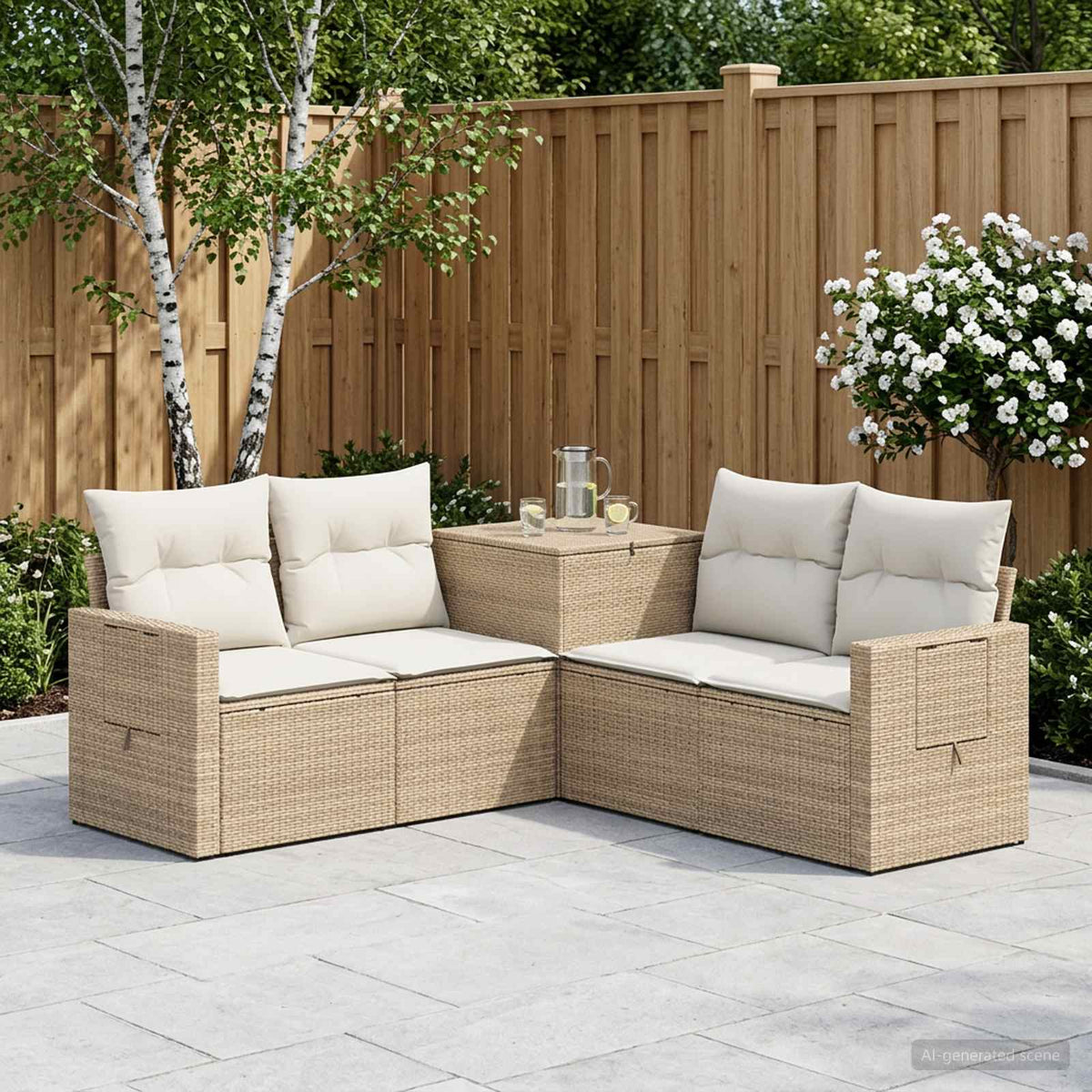 Sofa Set 5 stk. Beige und Cremeweiß 179 x 179 x 85 cm