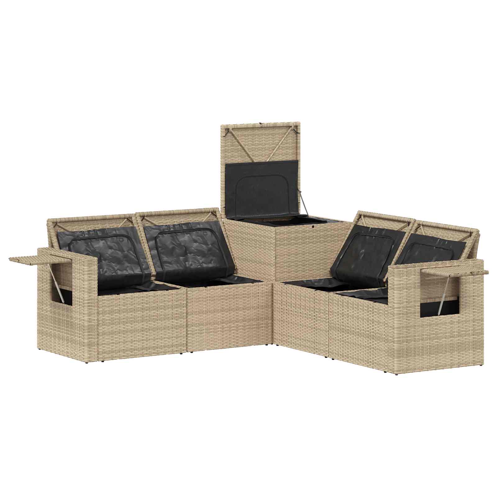 Sofa Set 5 stk. Beige und Cremeweiß Polyrattan und Stahl