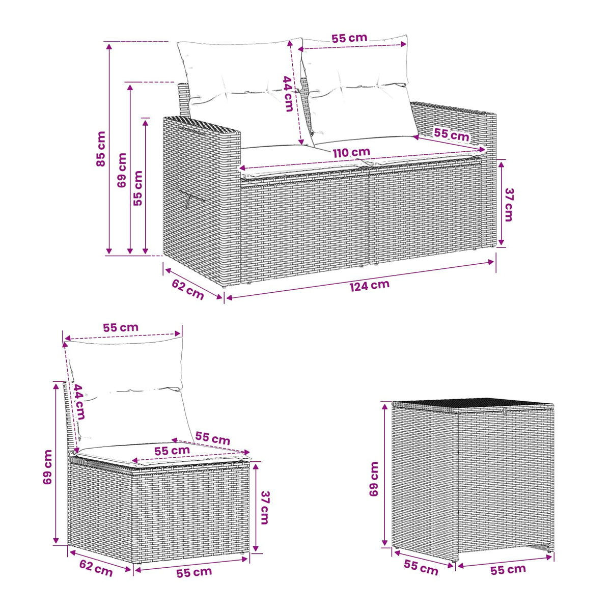 Sofa Set 5 stk. Beige und Cremeweiß 179 x 179 x 85 cm