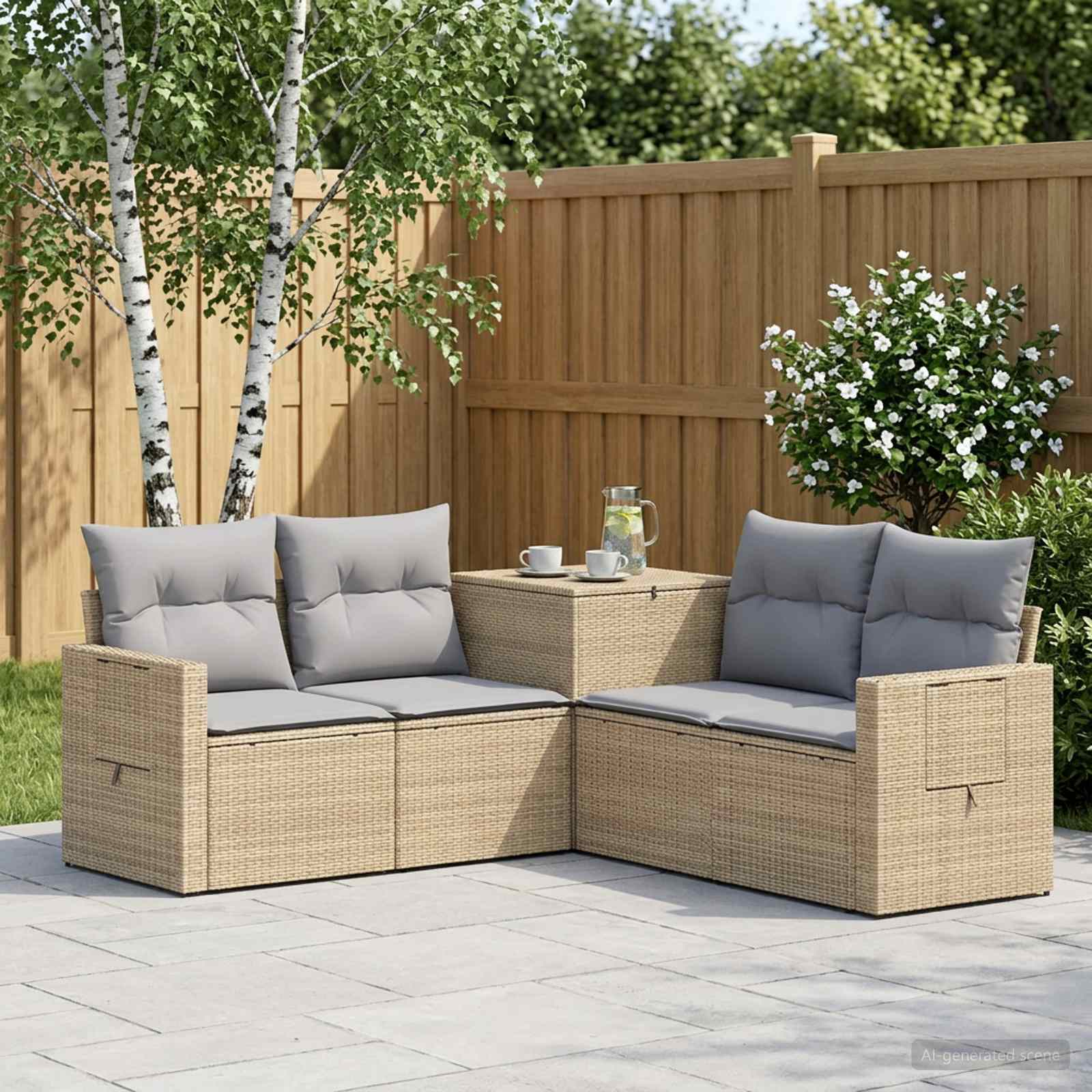 Sofa Set 5 stk. Beige und Hellgrau Polyrattan und Stahl
