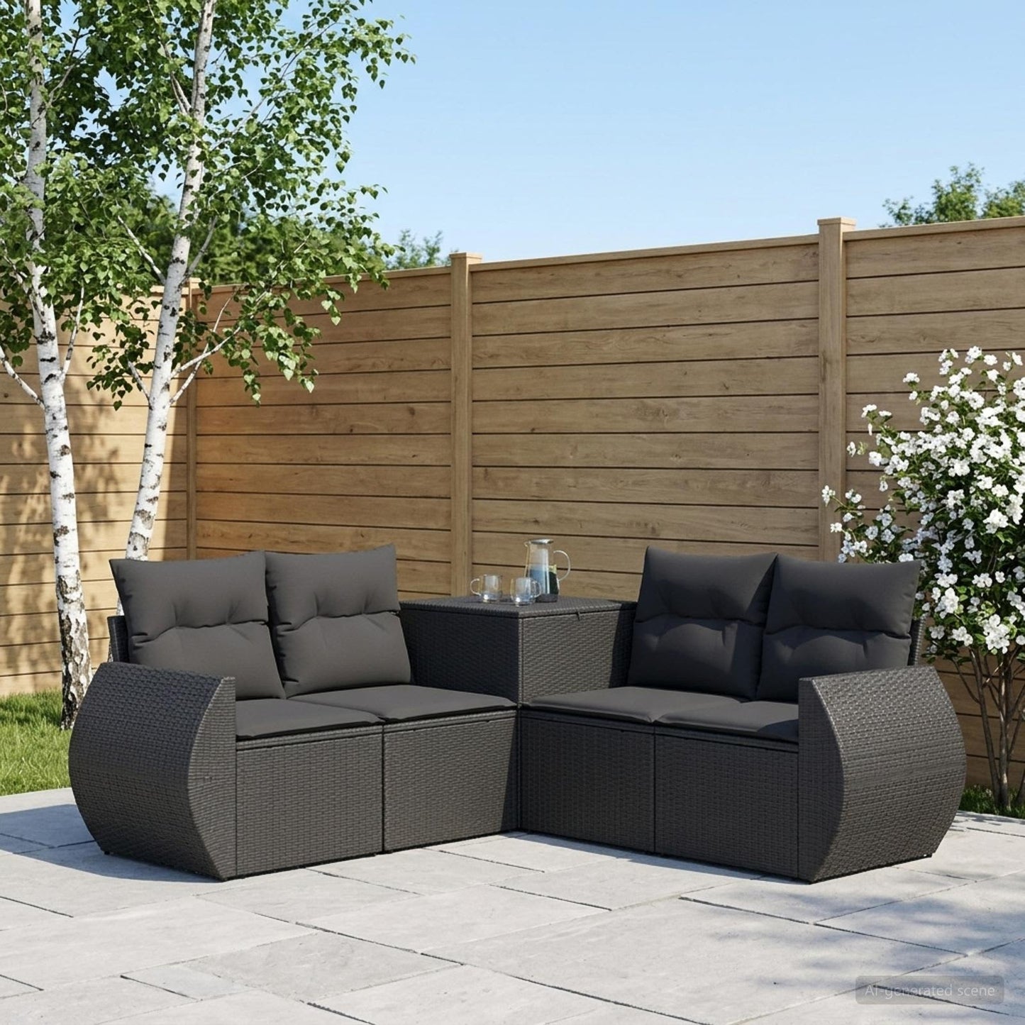 Sofa Set 5 stk. Schwarz Polyrattan und Stahl