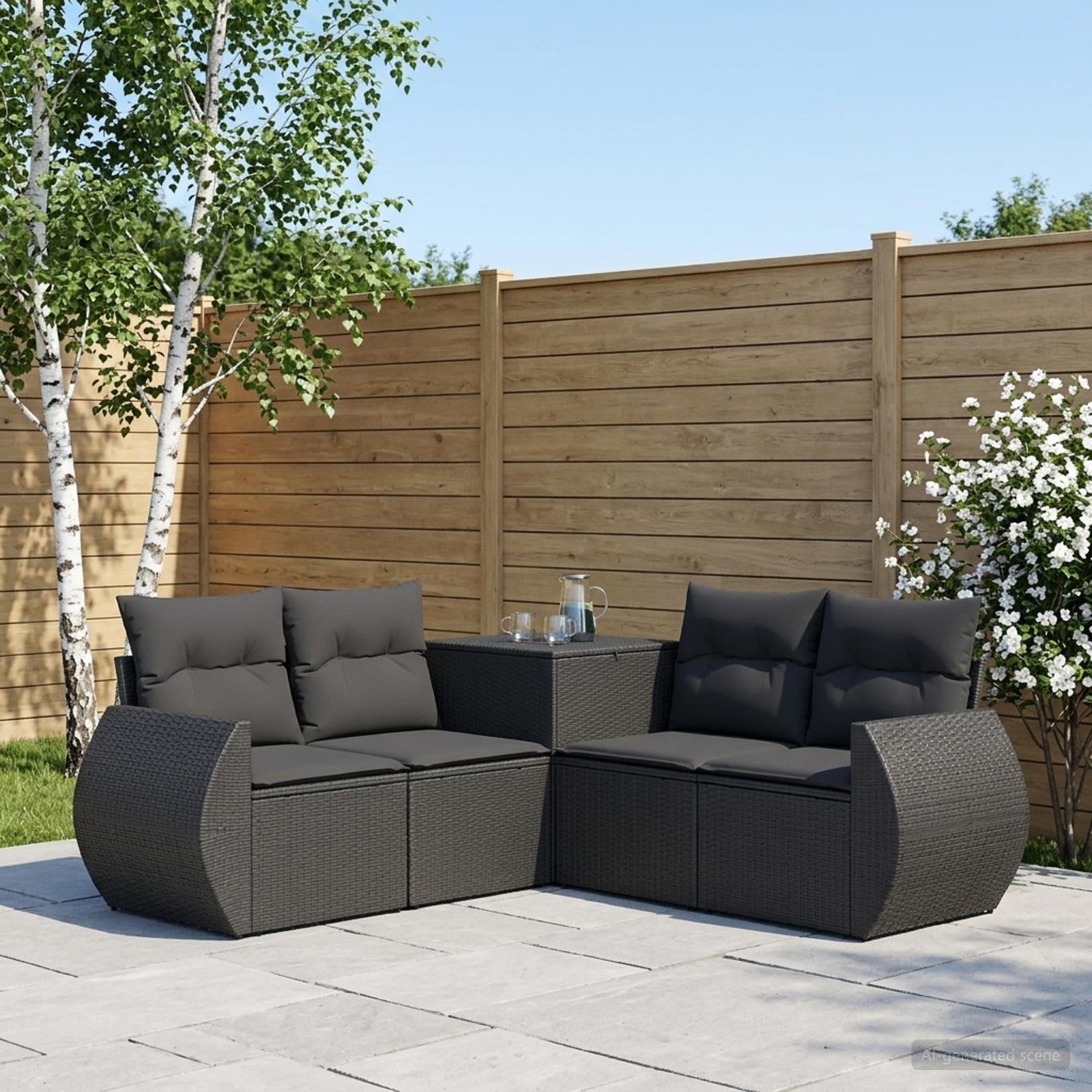 Sofa Set 5 stk. Schwarz Polyrattan und Stahl