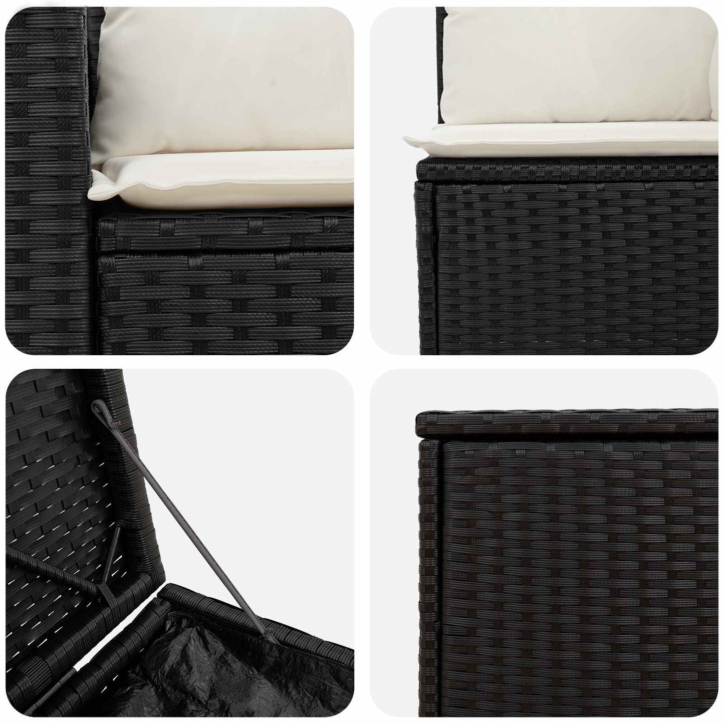 Sofa Set 5 stk. Schwarz und Cremeweiß Polyrattan und Stahl