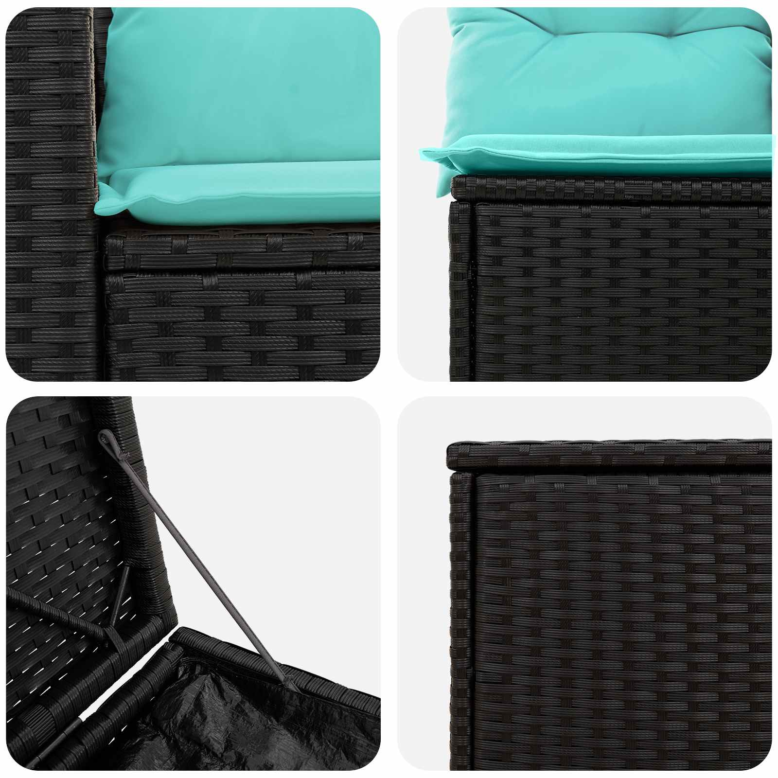 Sofa Set 5 stk. Schwarz und Blau Polyrattan und Stahl