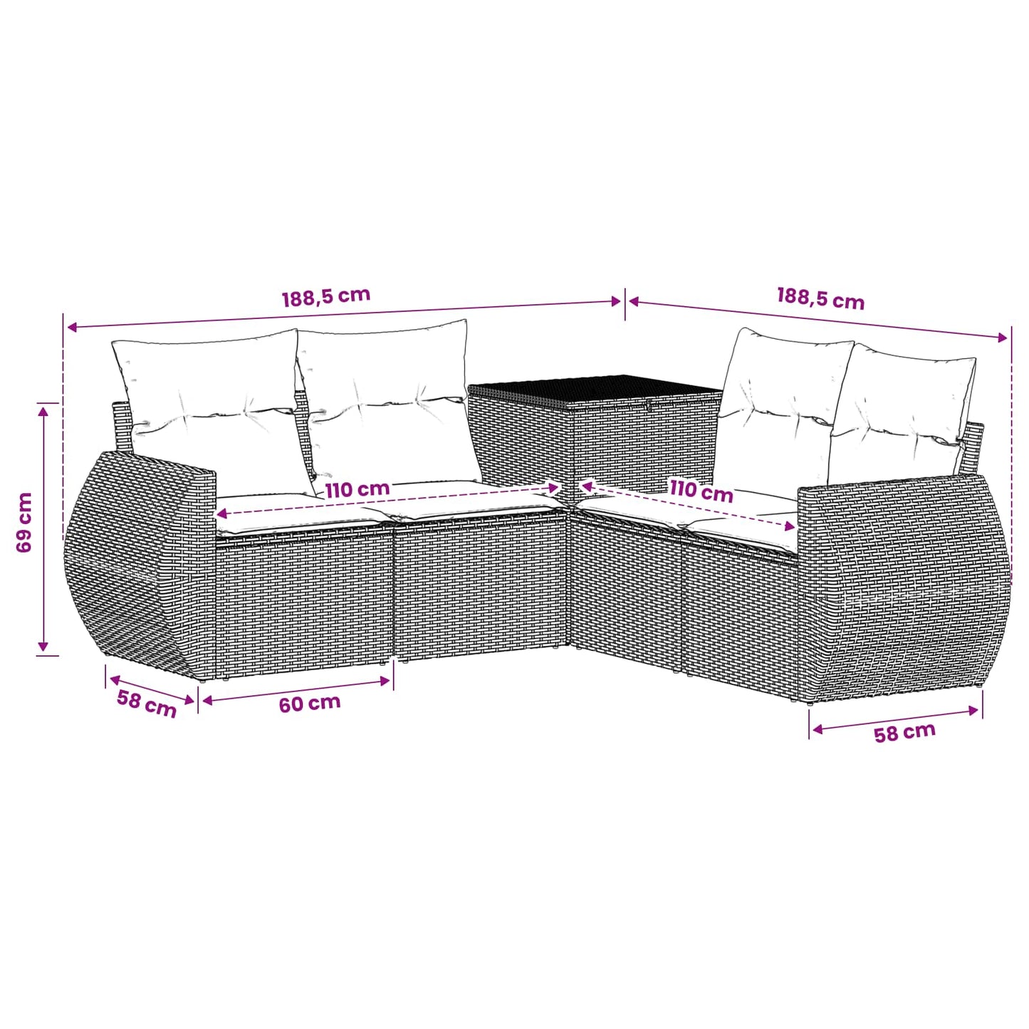 Sofa Set 5 stk. Schwarz und Blau Polyrattan und Stahl