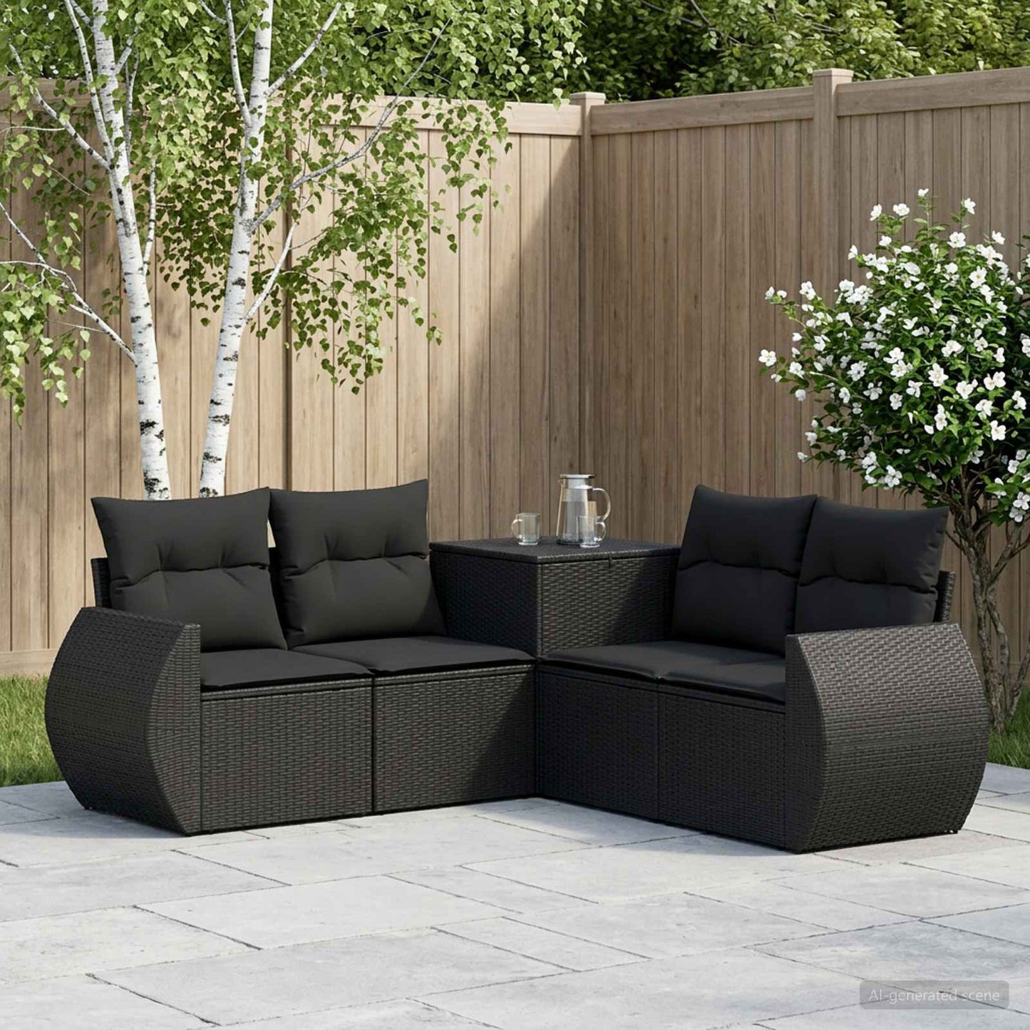 Sofa Set 5 stk. Schwarz Polyrattan und Stahl
